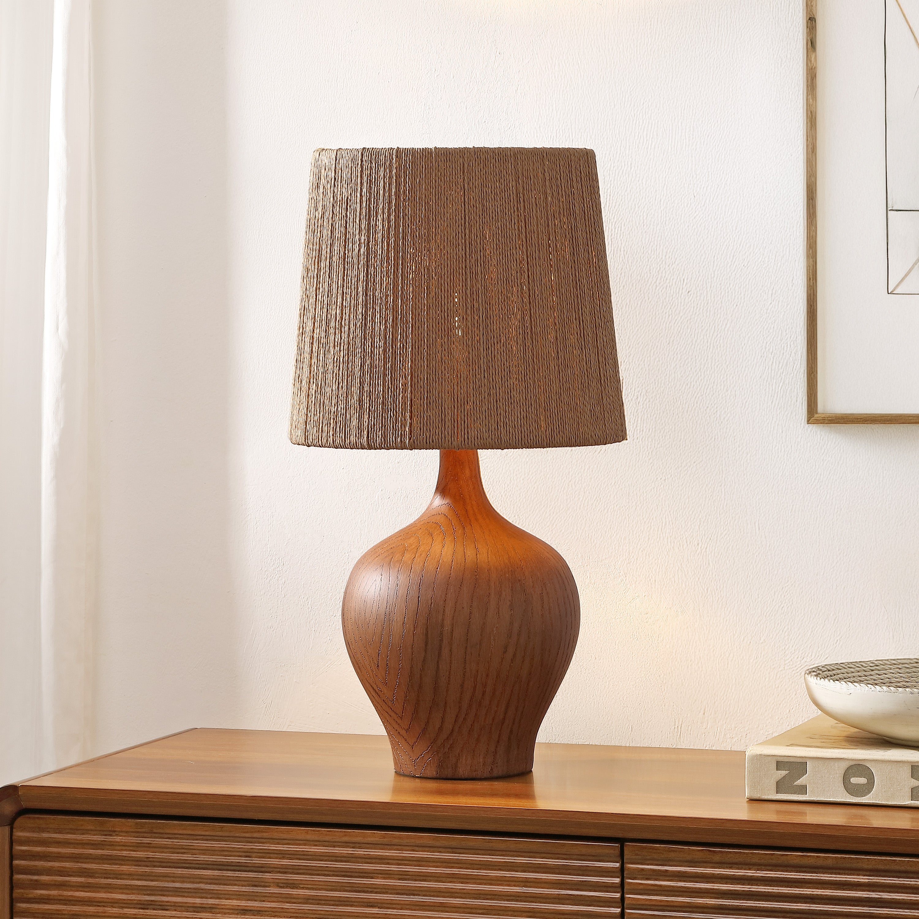 Eben 23" Rustic Farmhouse Resin/Metal Gourd LED Table Lamp with Paper Rope Shade