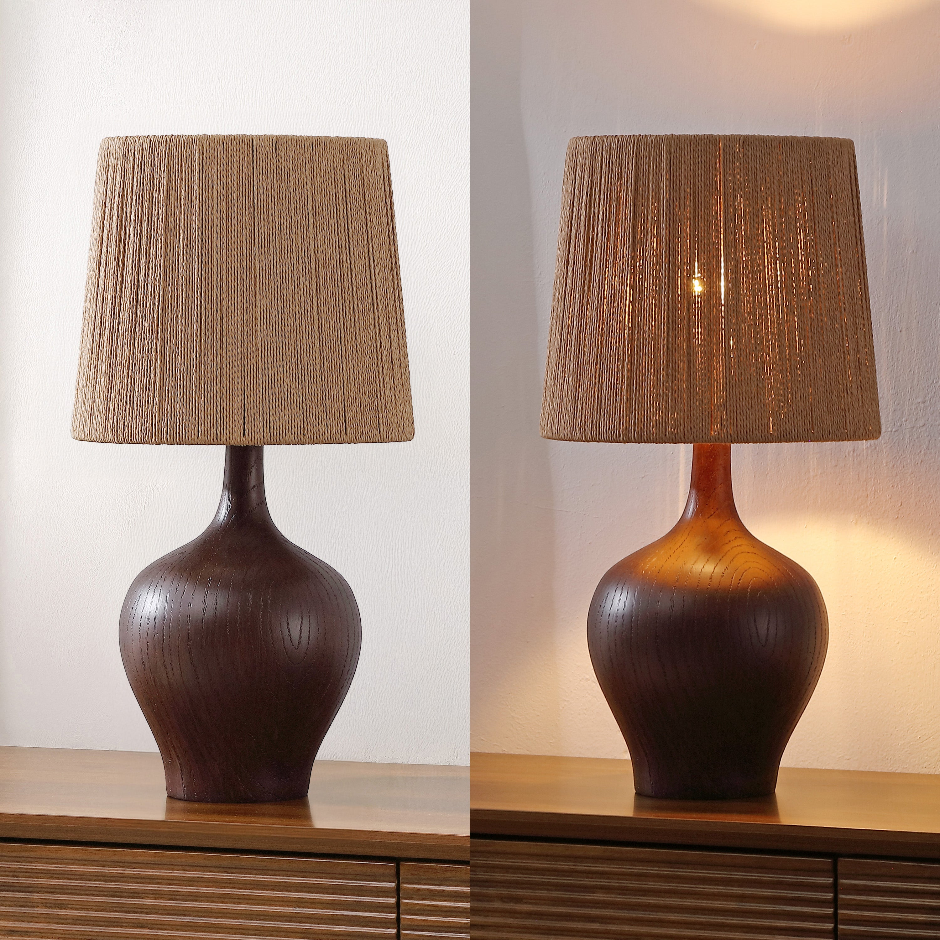 Eben 23" Rustic Farmhouse Resin/Metal Gourd LED Table Lamp with Paper Rope Shade