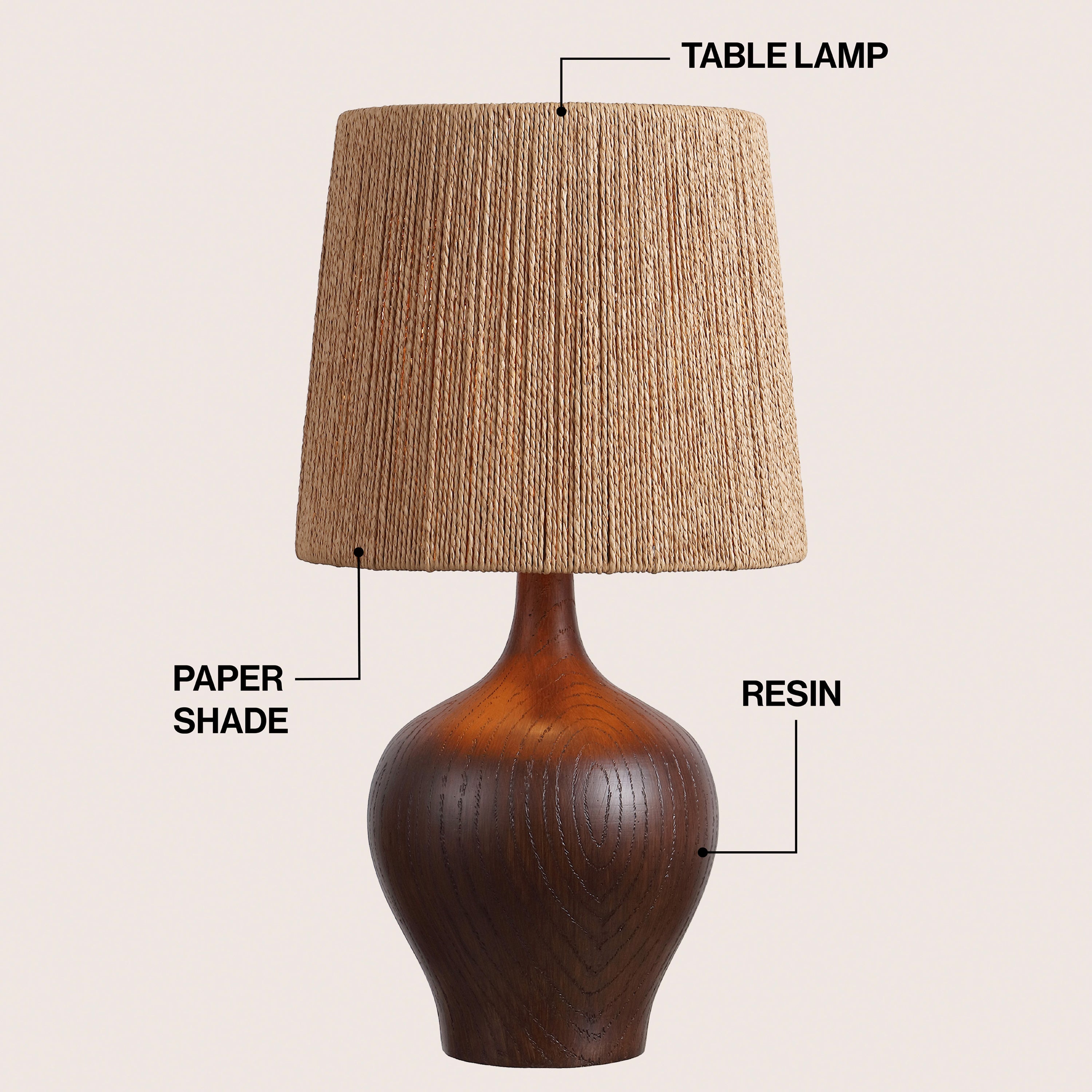 Eben 23" Rustic Farmhouse Resin/Metal Gourd LED Table Lamp with Paper Rope Shade