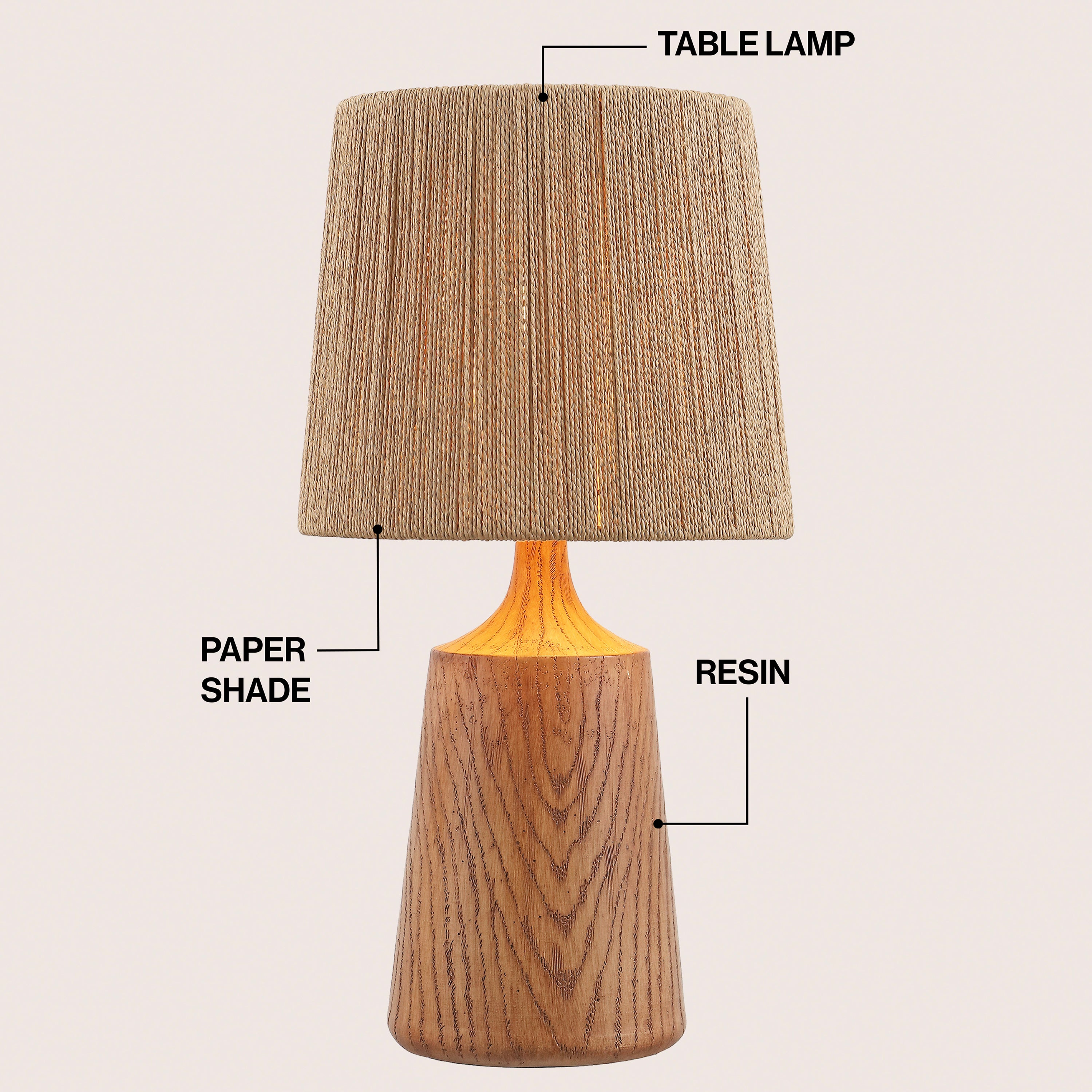 Heartland 22.25" Classic Cottage Tapered Resin/Metal LED Table Lamp with Paper Rope Shade