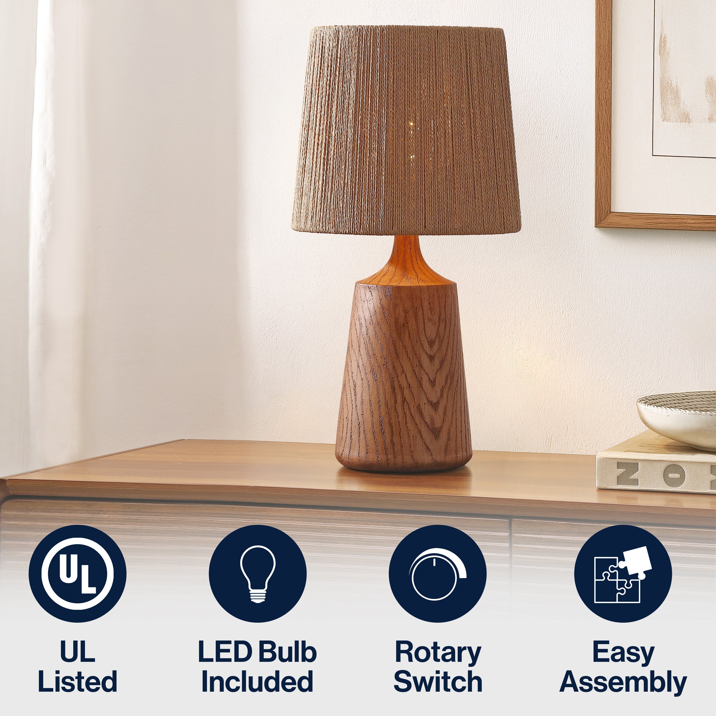 Heartland 22.25" Classic Cottage Tapered Resin/Metal LED Table Lamp with Paper Rope Shade
