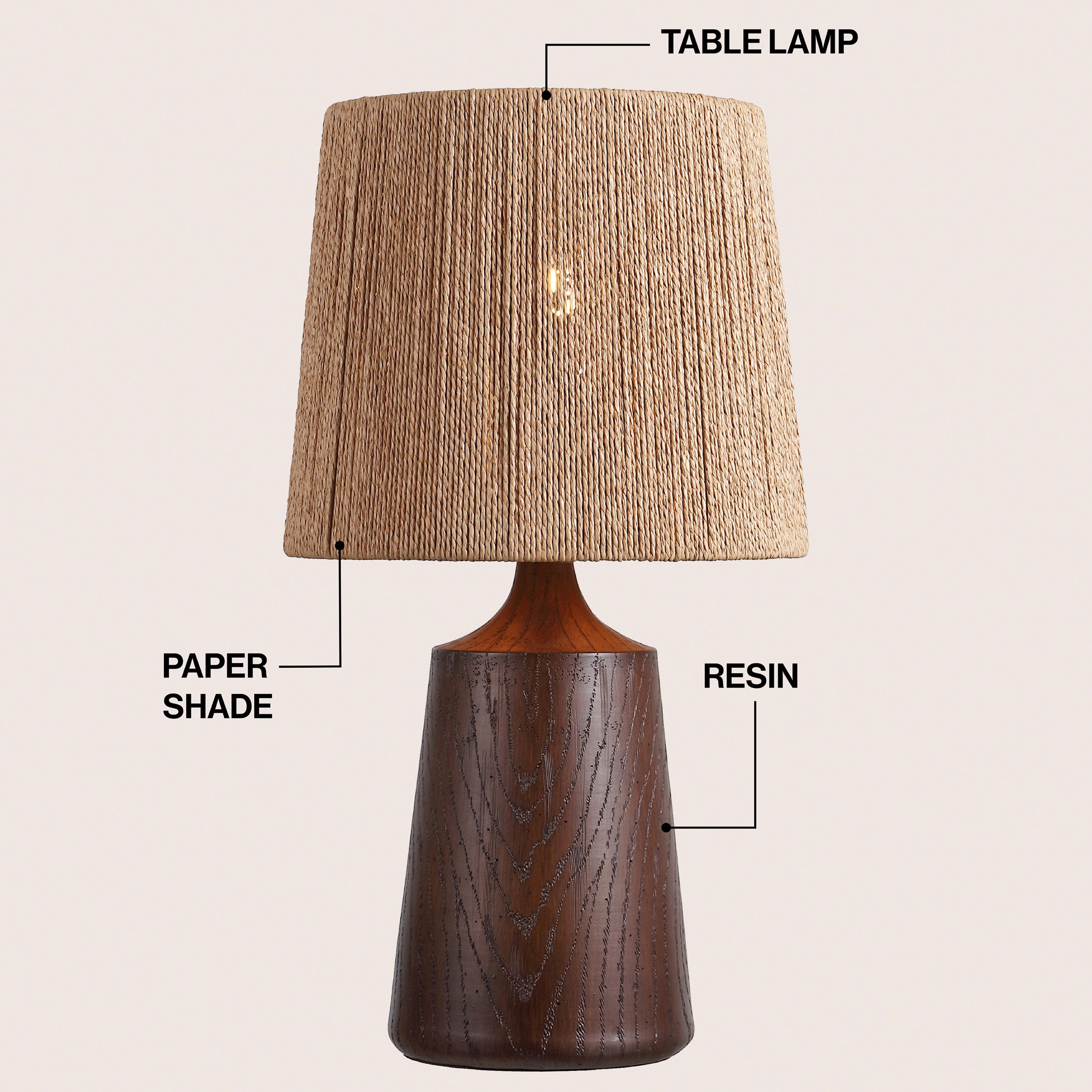 Heartland 22.25" Classic Cottage Tapered Resin/Metal LED Table Lamp with Paper Rope Shade