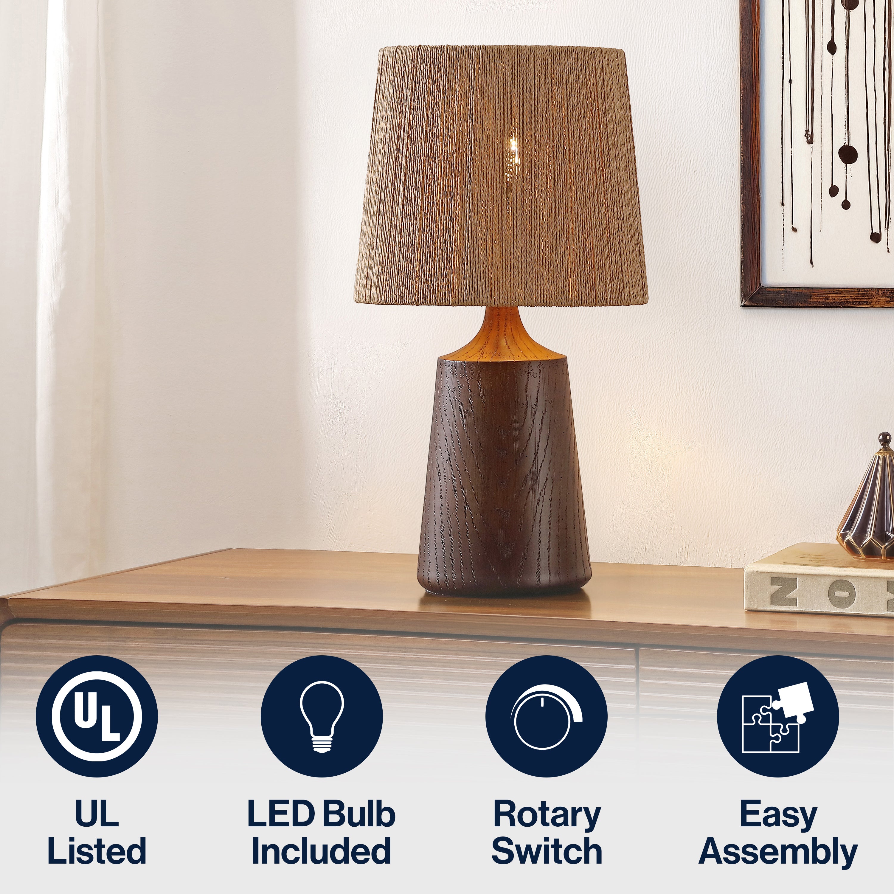 Heartland 22.25" Classic Cottage Tapered Resin/Metal LED Table Lamp with Paper Rope Shade