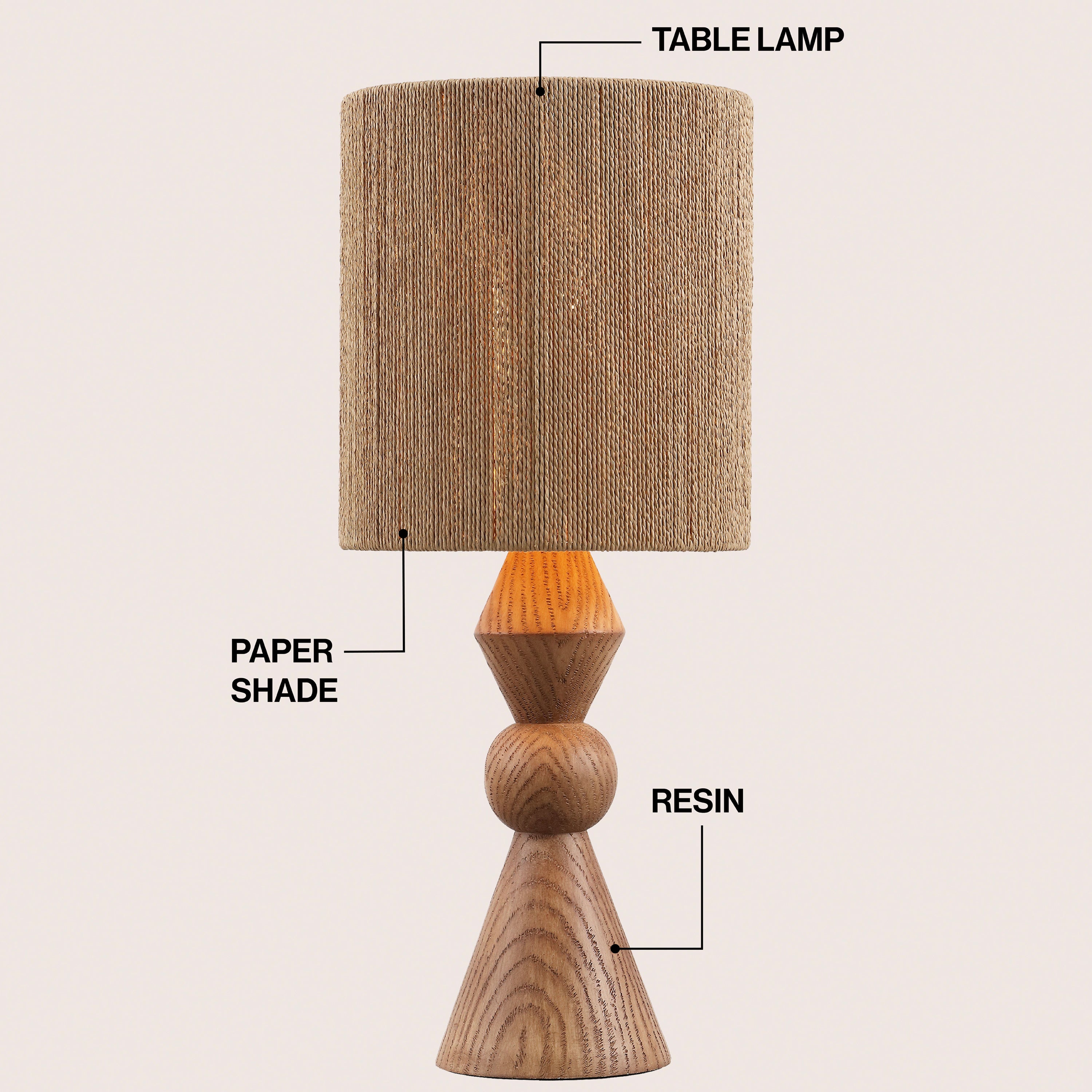 Orbic Taper 23.5" Rustic Cottage Resin/Metal LED Table Lamp with Paper Rope Shade