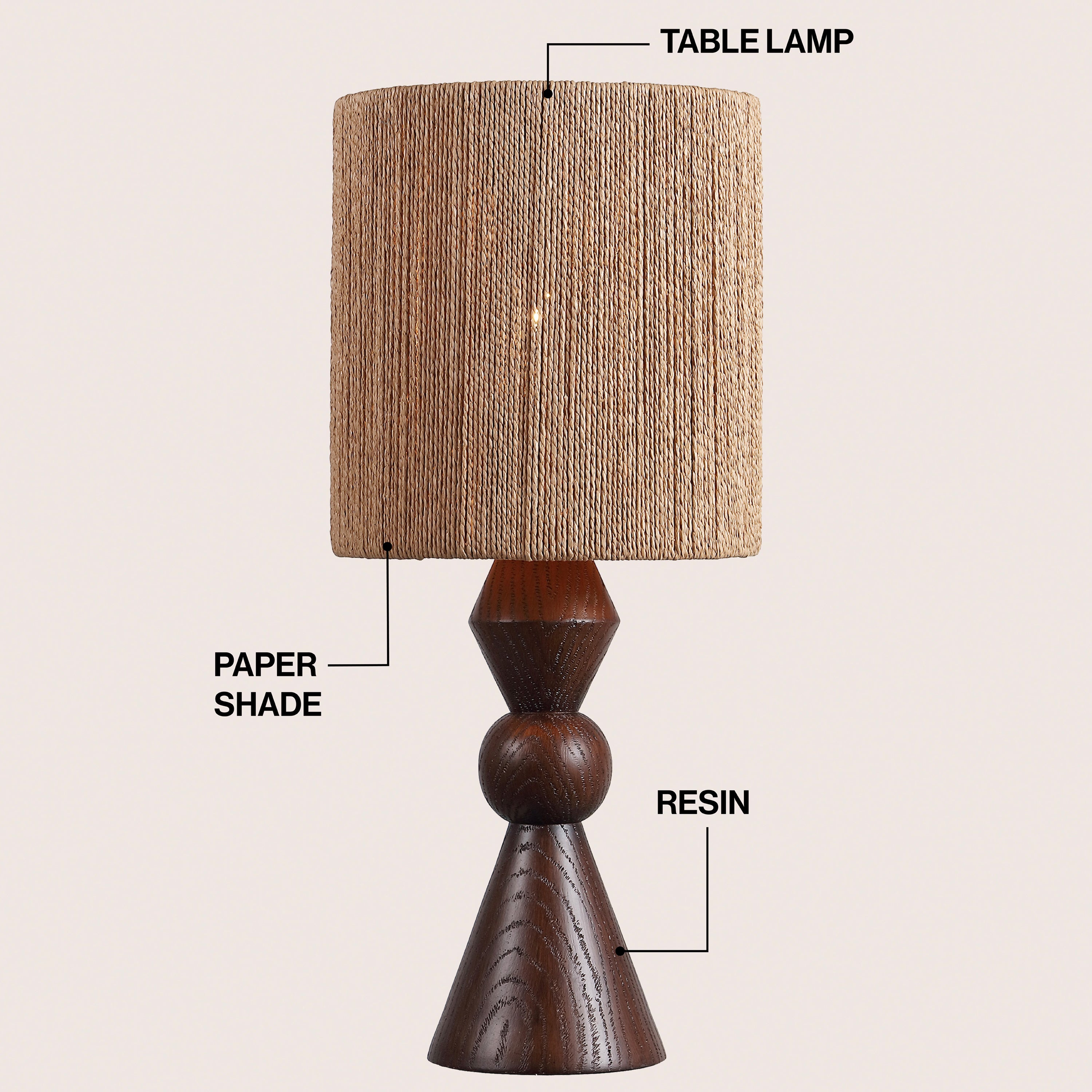 Orbic Taper 23.5" Rustic Cottage Resin/Metal LED Table Lamp with Paper Rope Shade