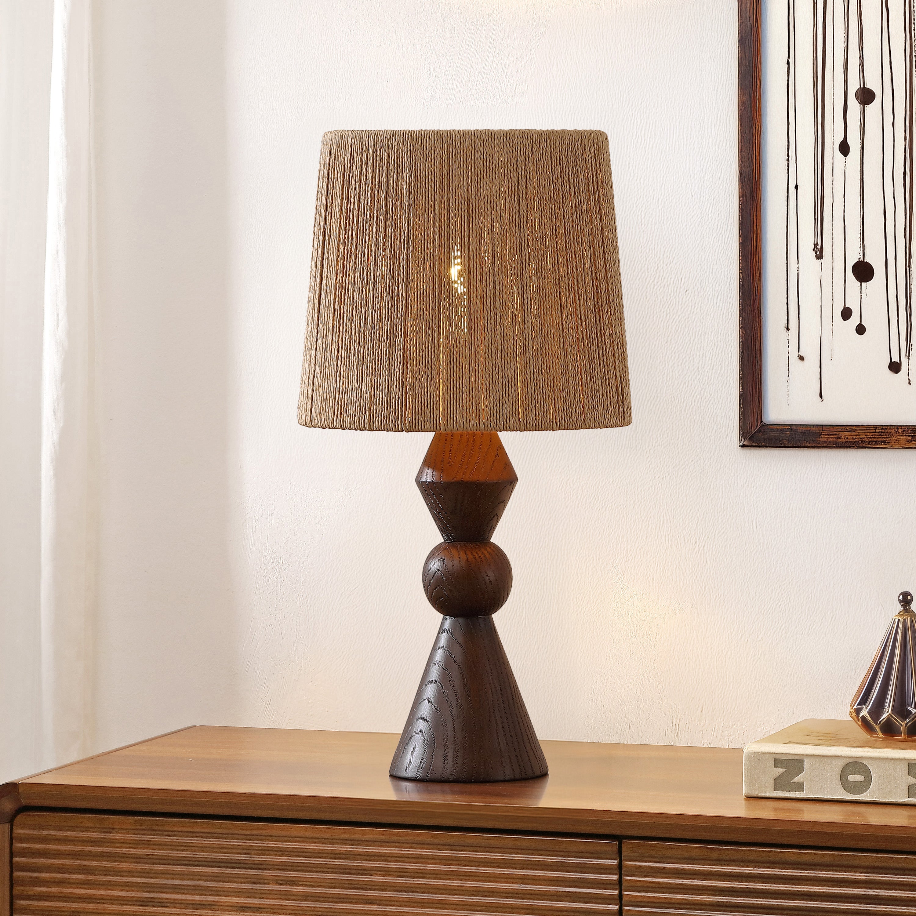 Orbic Taper 23.5" Rustic Cottage Resin/Metal LED Table Lamp with Paper Rope Shade