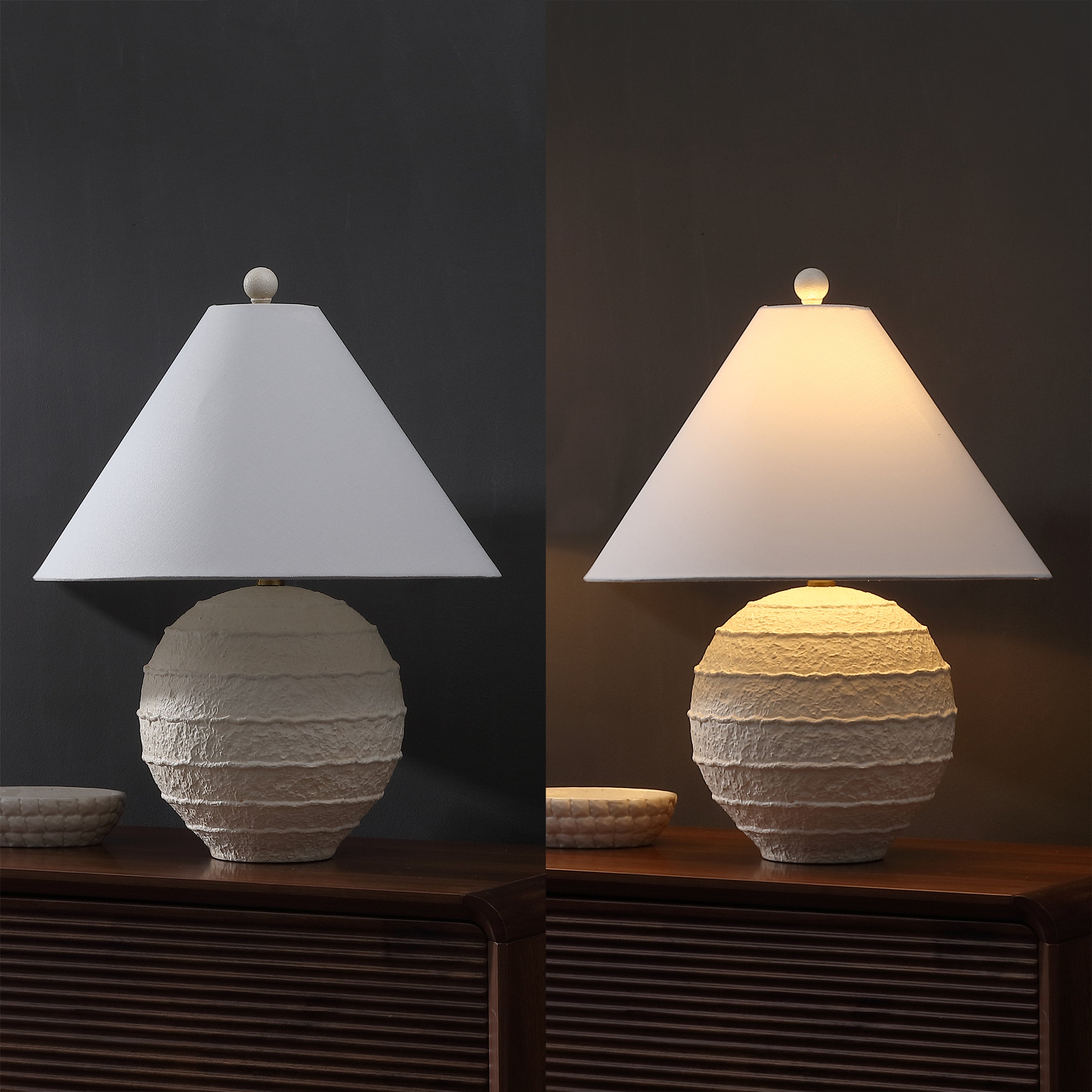 Archer 21" Coastal Cottage Textured Resin/Metal Ridged LED Table Lamp (Set of 2)