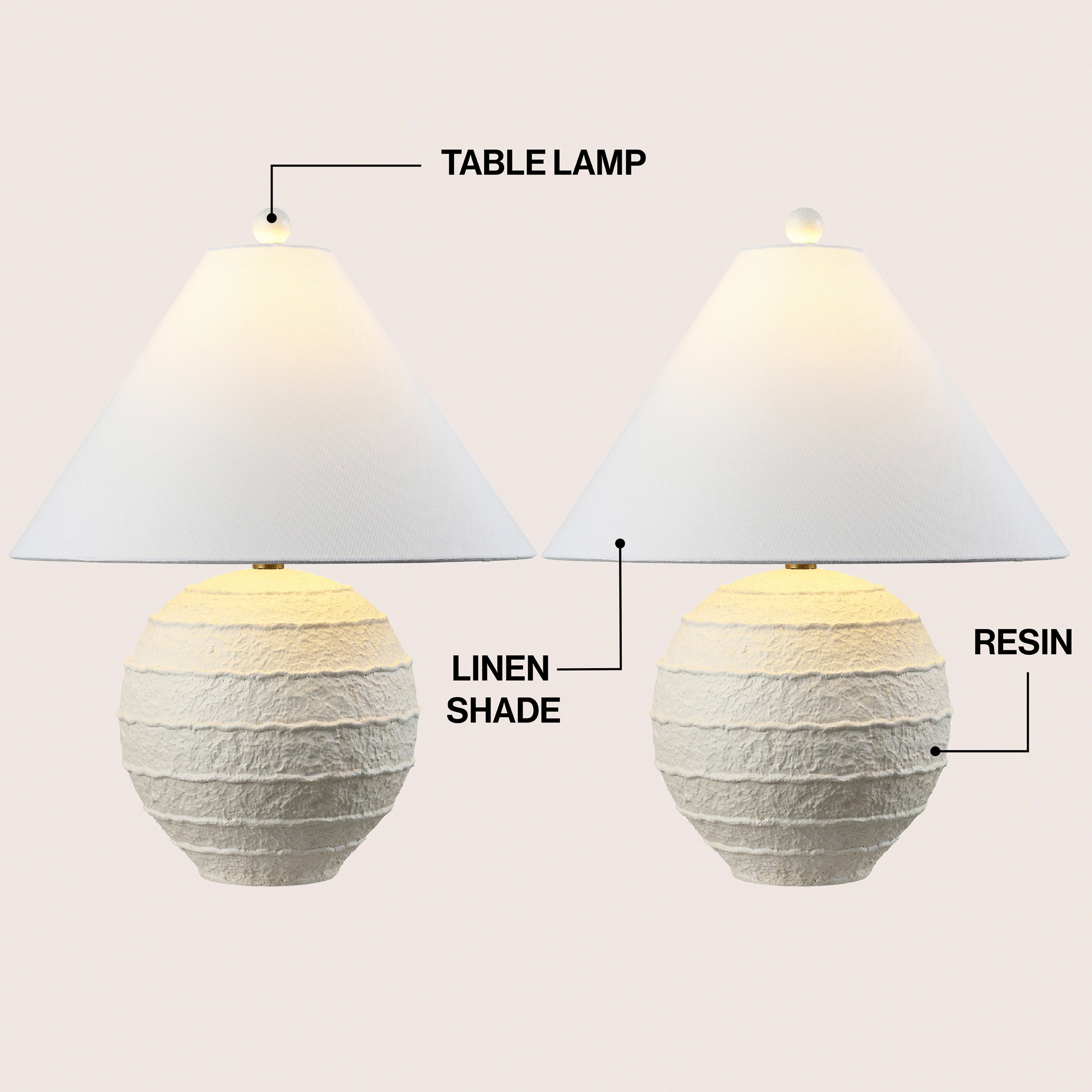 Archer 21" Coastal Cottage Textured Resin/Metal Ridged LED Table Lamp (Set of 2)