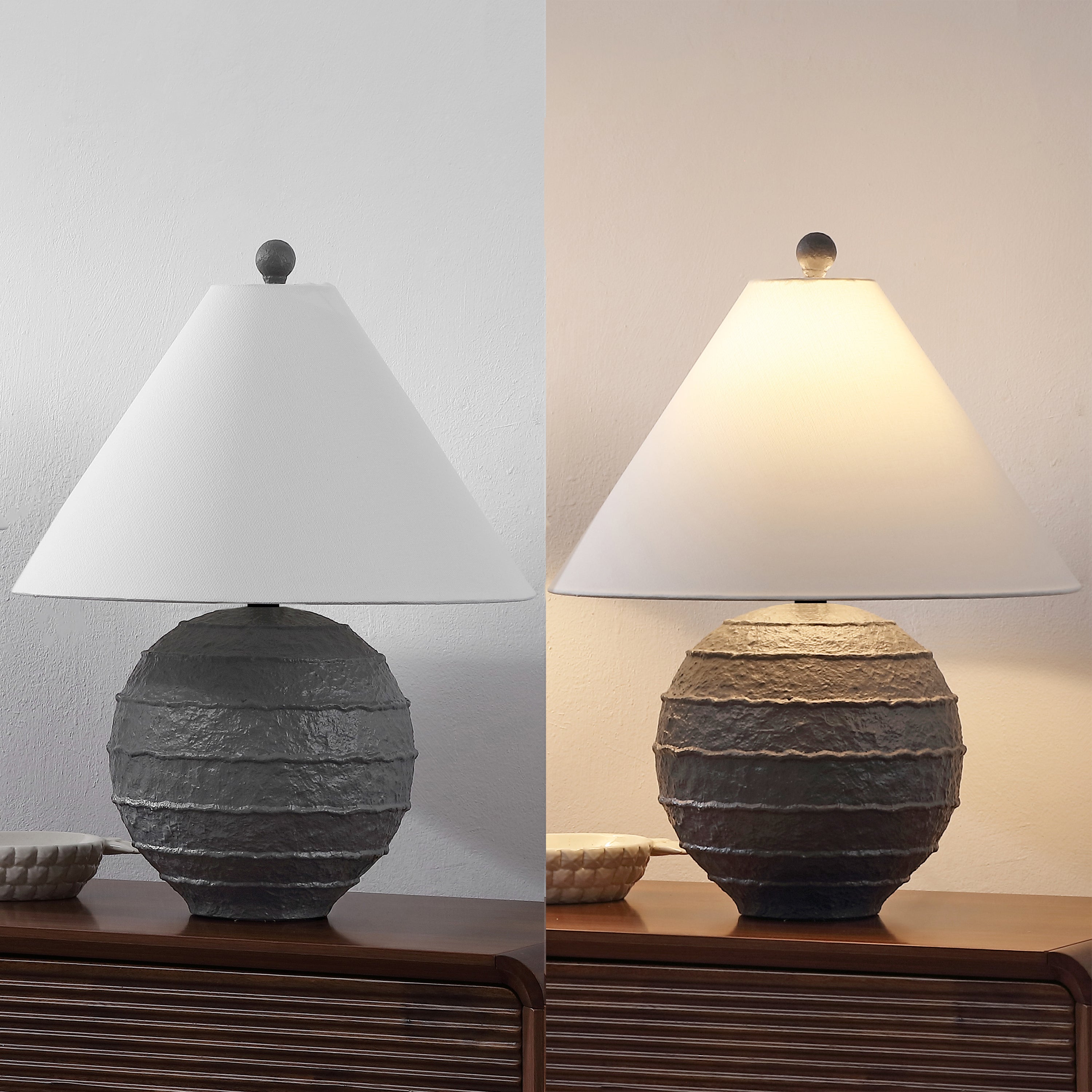 Archer 21" Coastal Cottage Textured Resin/Metal Ridged LED Table Lamp (Set of 2)