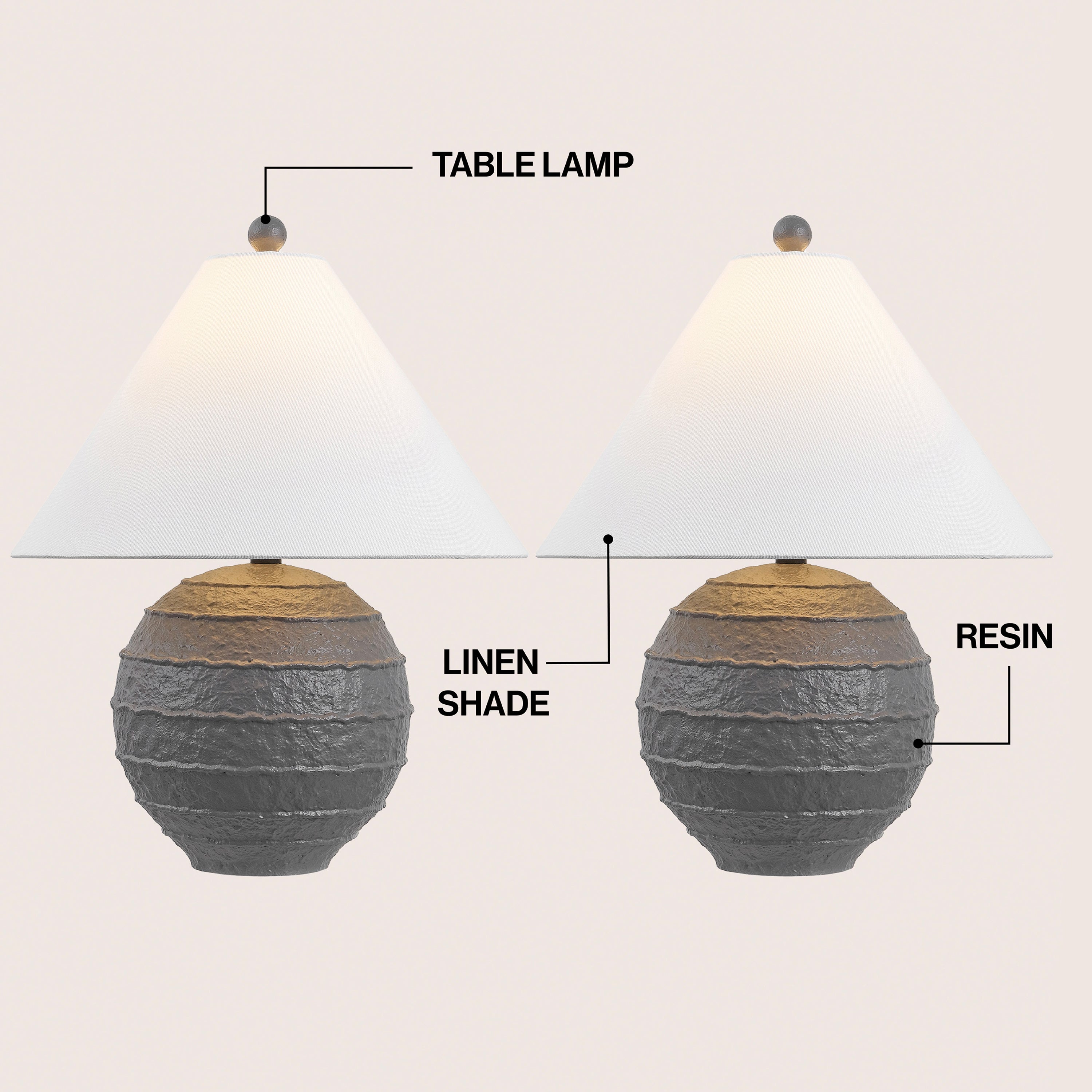 Archer 21" Coastal Cottage Textured Resin/Metal Ridged LED Table Lamp (Set of 2)
