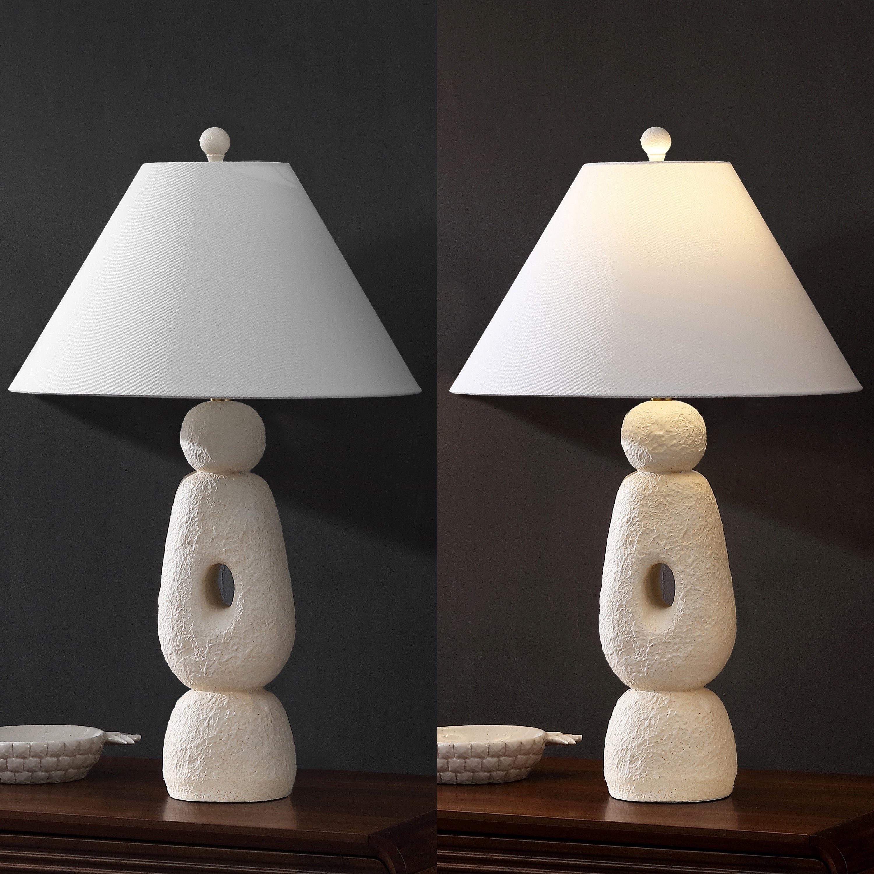 Henge 28" Organic Minimalist Textured Resin/Metal Stacked LED Table Lamp (Set of 2)