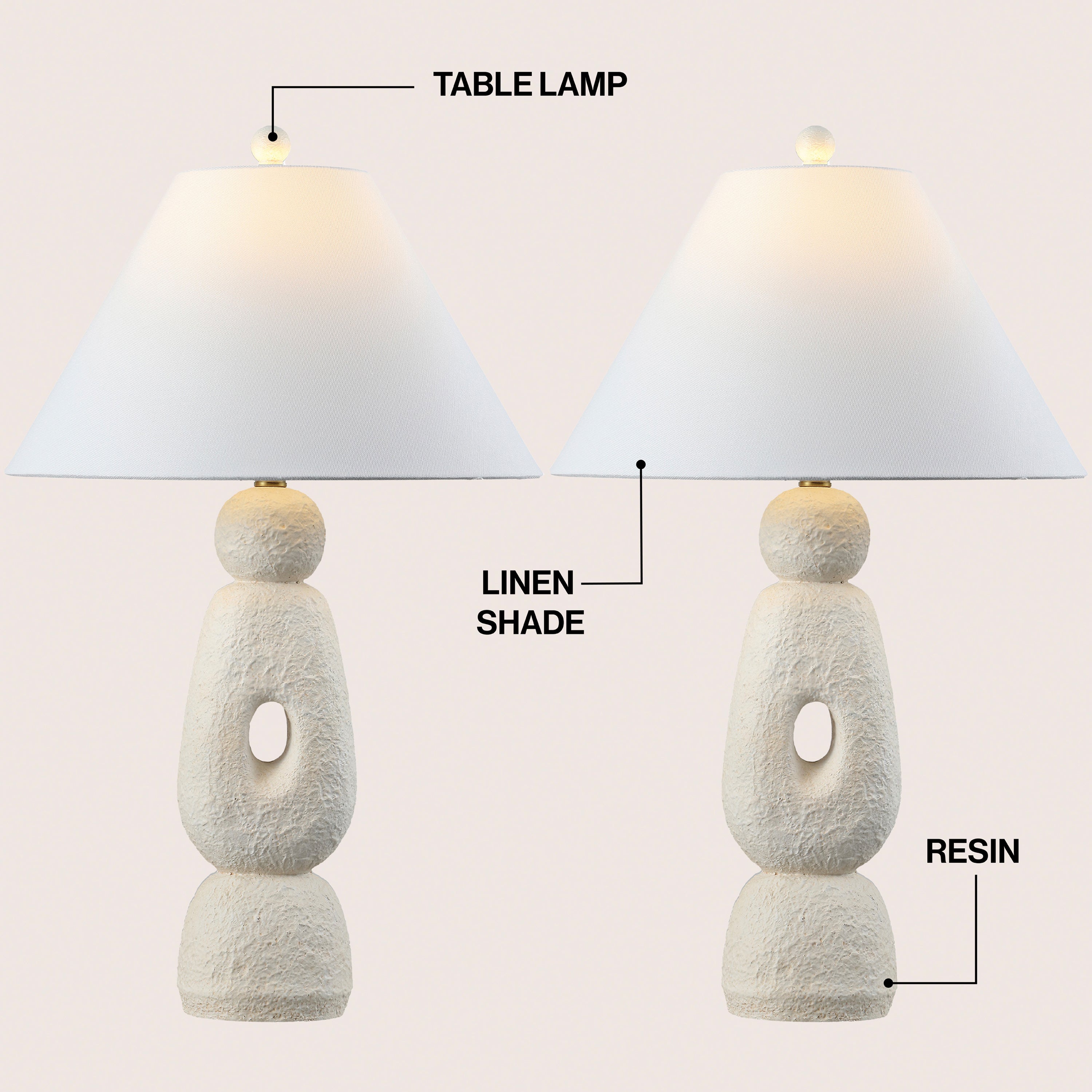 Henge 28" Organic Minimalist Textured Resin/Metal Stacked LED Table Lamp (Set of 2)
