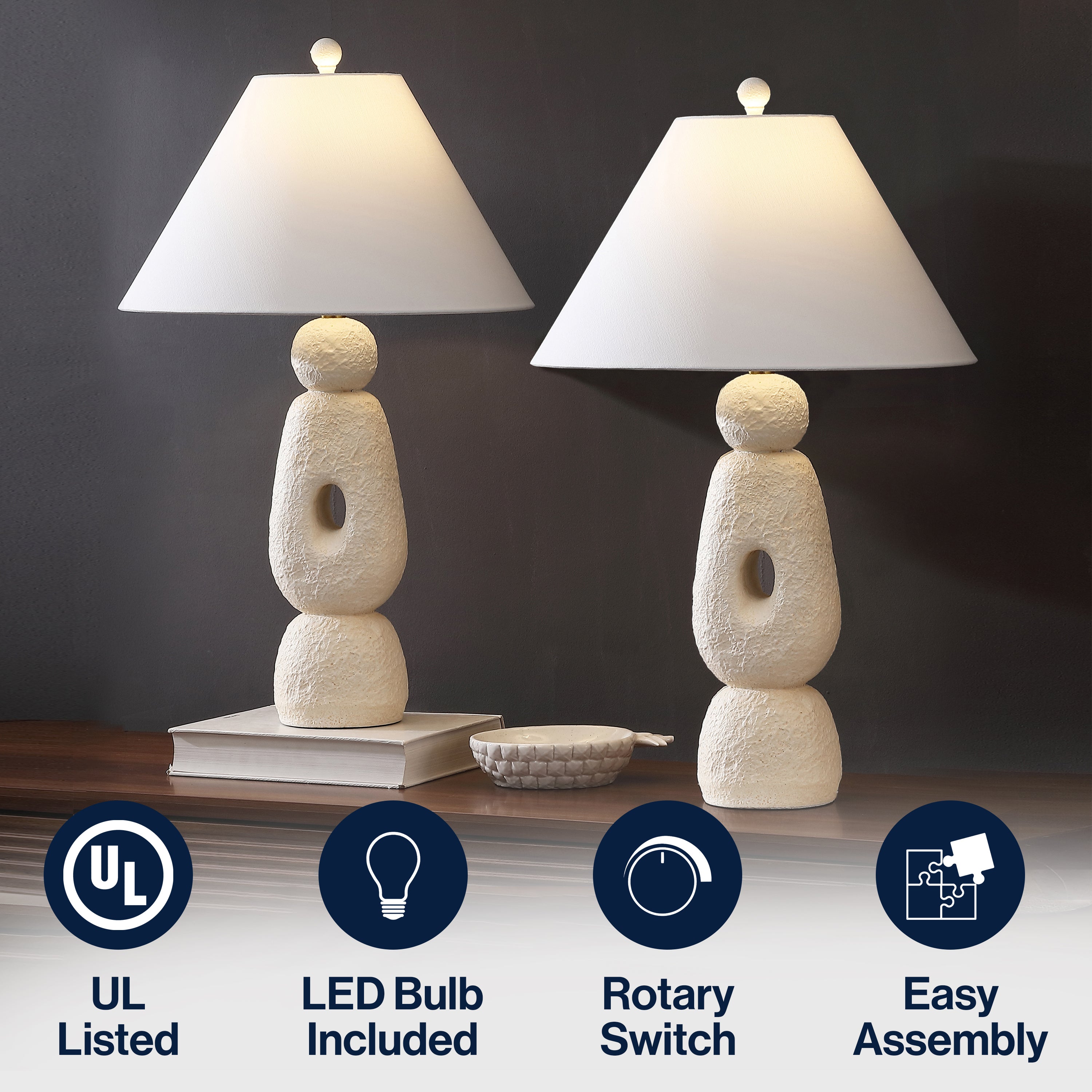 Henge 28" Organic Minimalist Textured Resin/Metal Stacked LED Table Lamp (Set of 2)