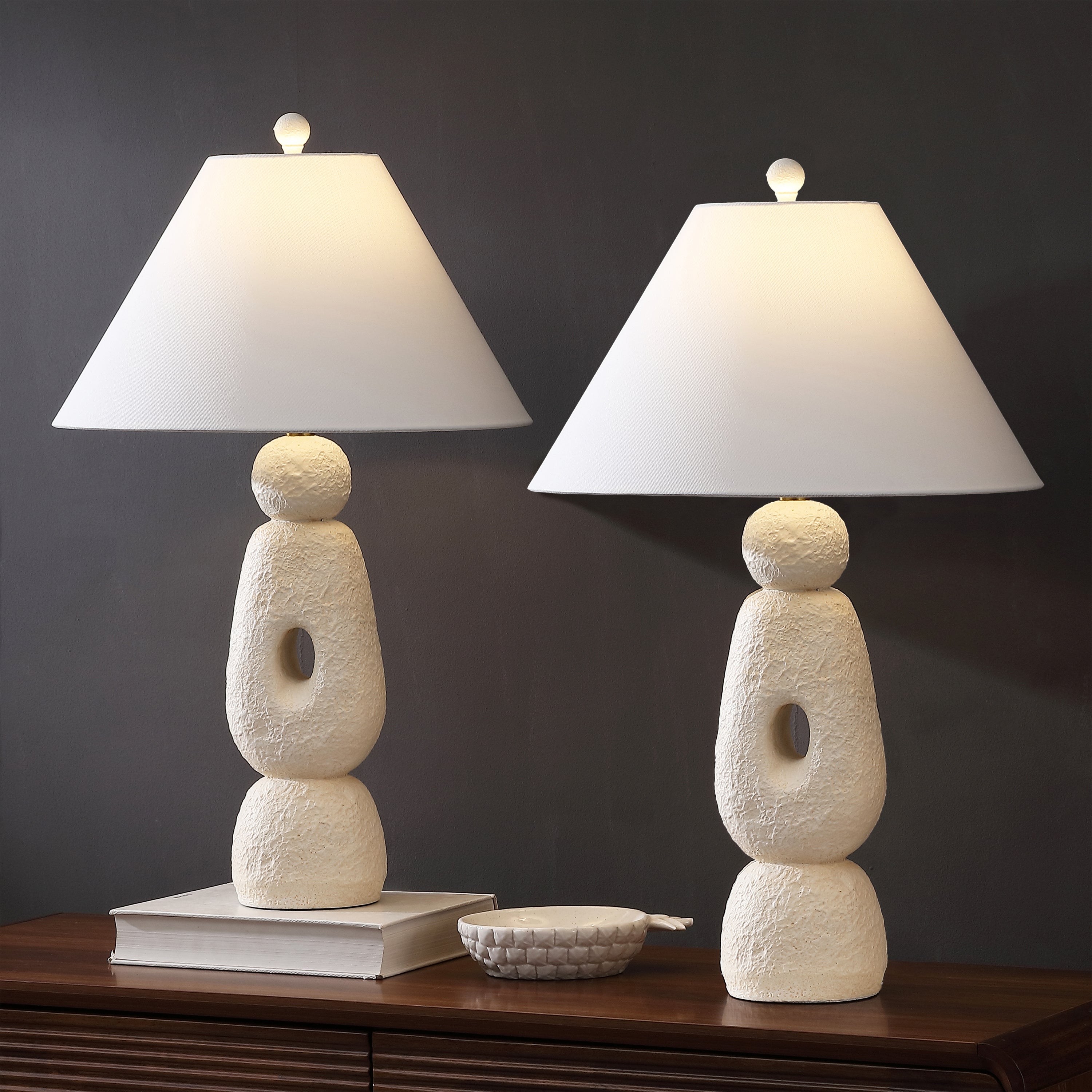 Henge 28" Organic Minimalist Textured Resin/Metal Stacked LED Table Lamp (Set of 2)