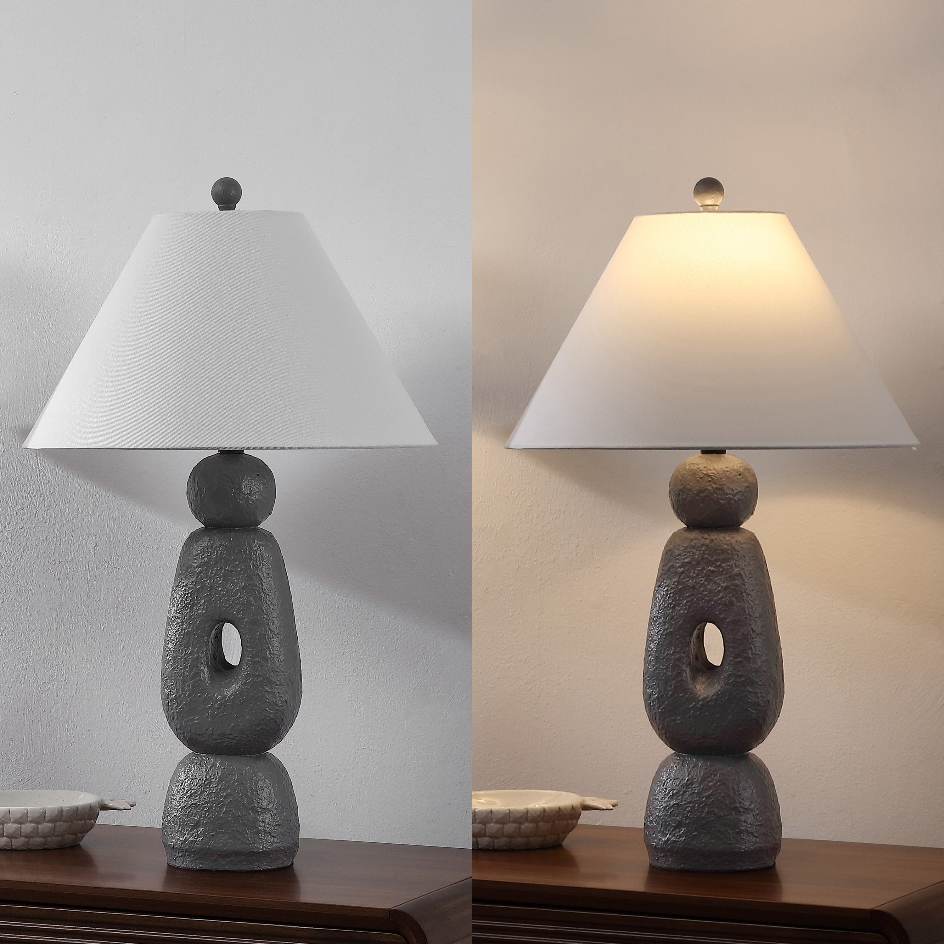 Henge 28" Organic Minimalist Textured Resin/Metal Stacked LED Table Lamp (Set of 2)