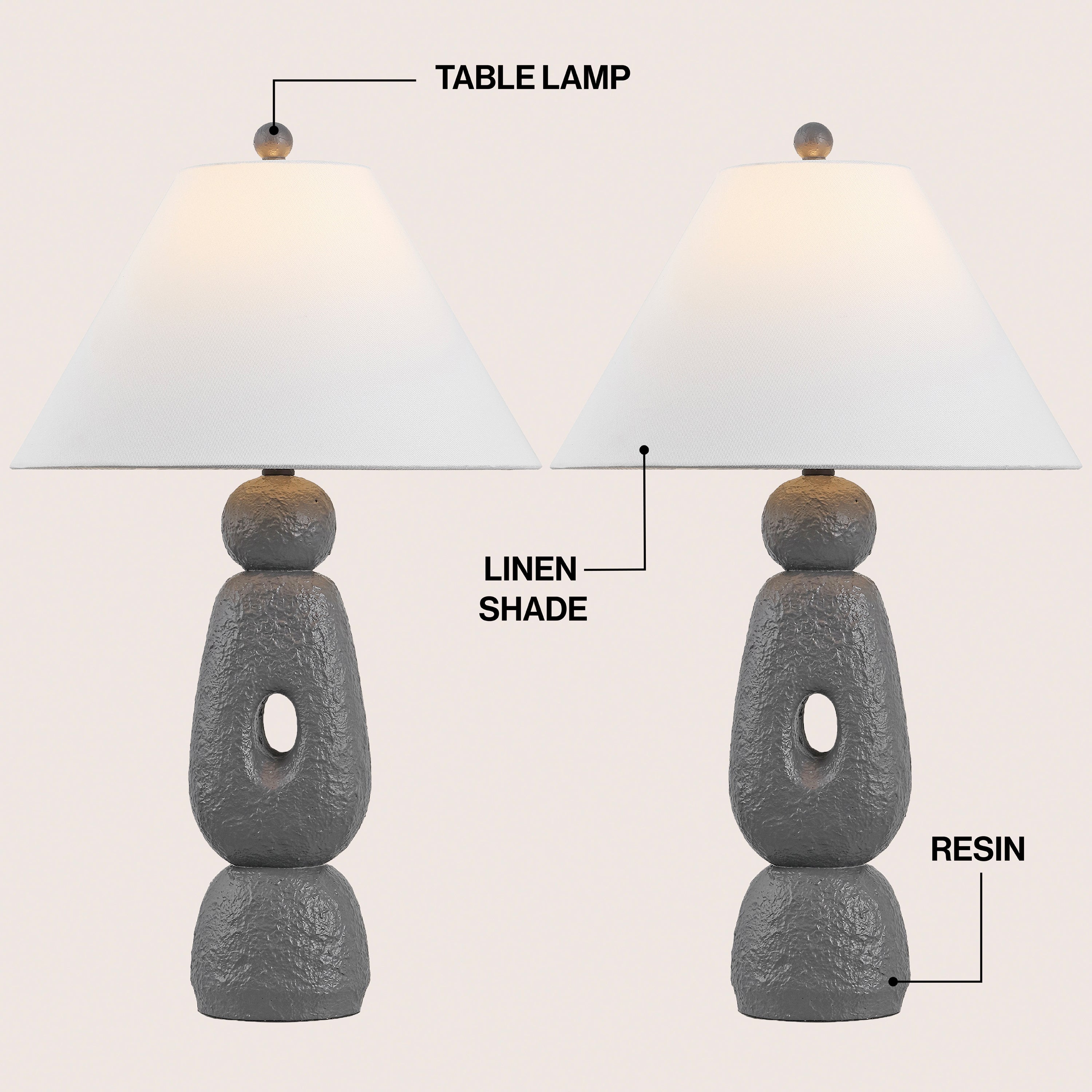 Henge 28" Organic Minimalist Textured Resin/Metal Stacked LED Table Lamp (Set of 2)