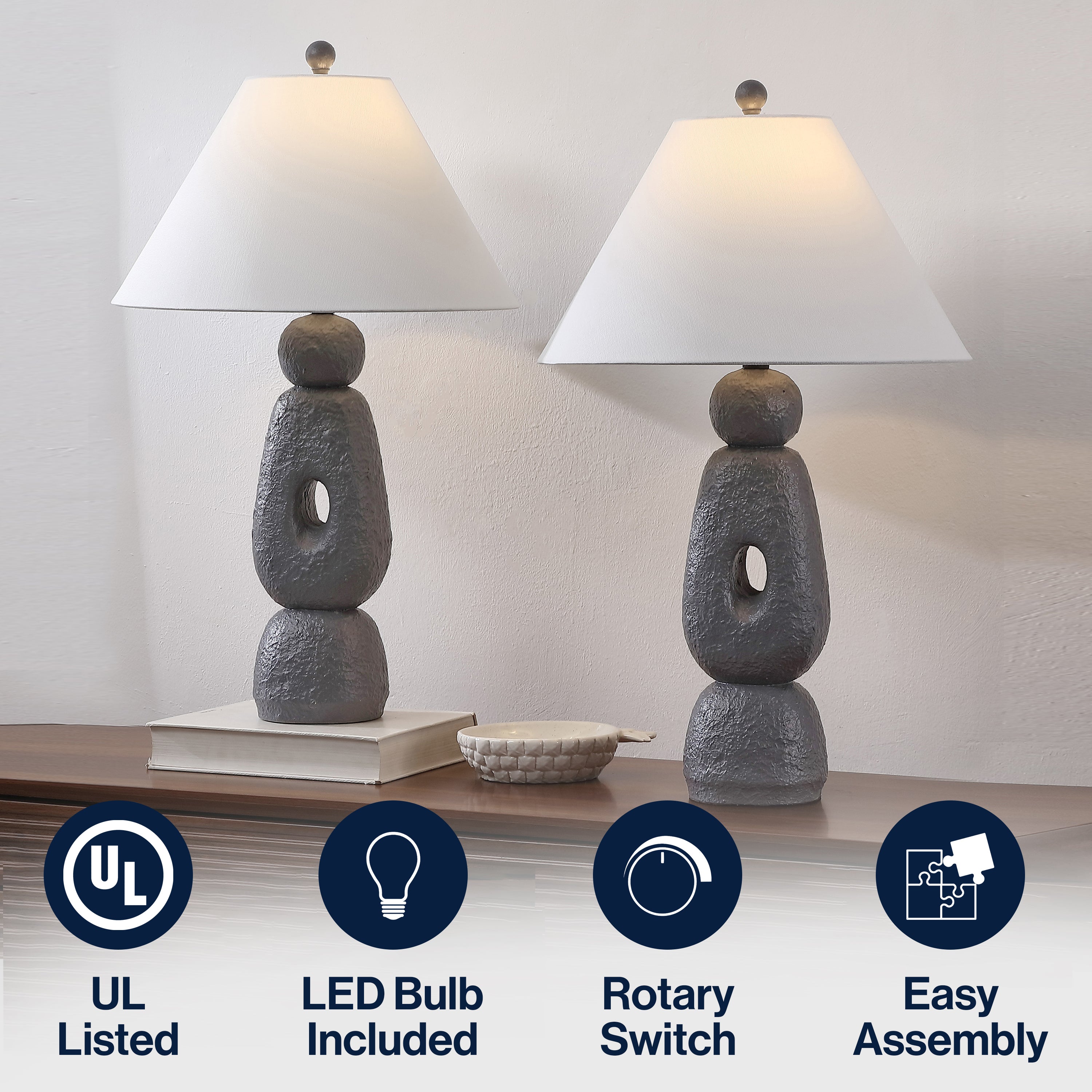 Henge 28" Organic Minimalist Textured Resin/Metal Stacked LED Table Lamp (Set of 2)