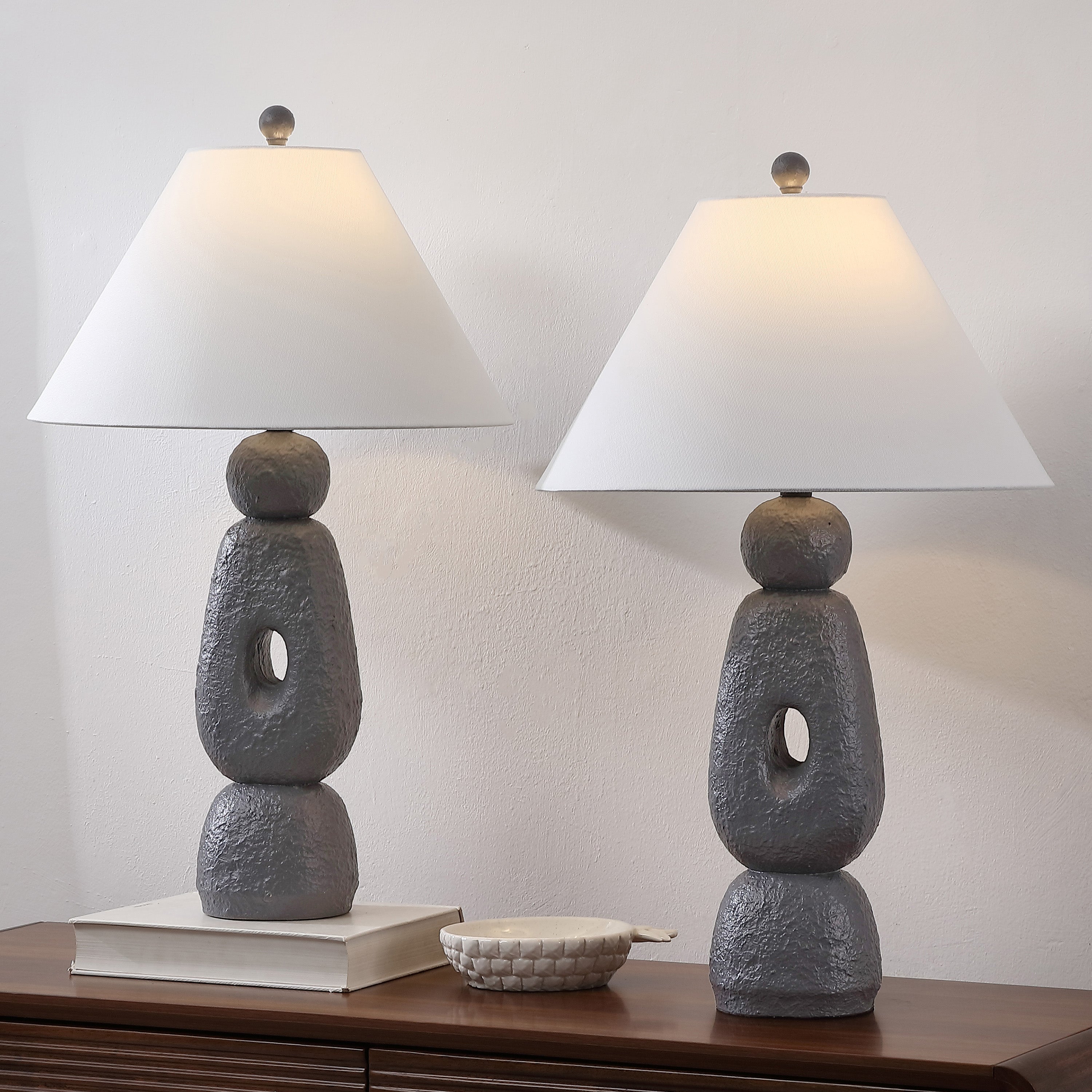 Henge 28" Organic Minimalist Textured Resin/Metal Stacked LED Table Lamp (Set of 2)