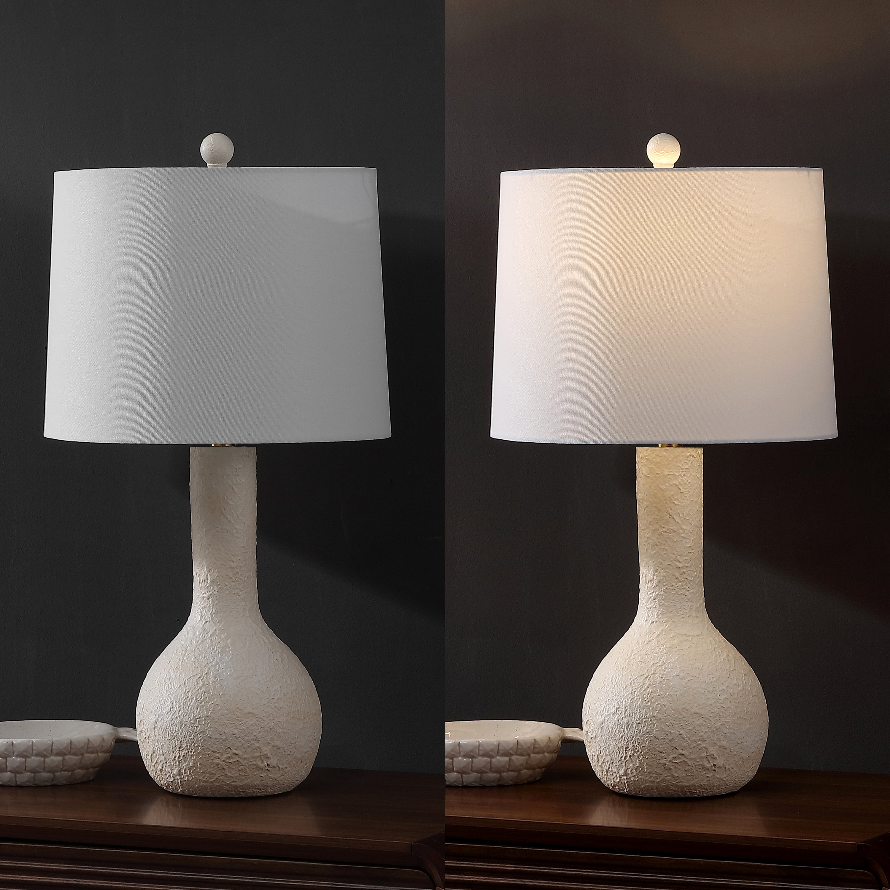 Katee 24.75" Modern Scandinavian Textured Resin/Metal Gourd LED Table Lamp (Set of 2)