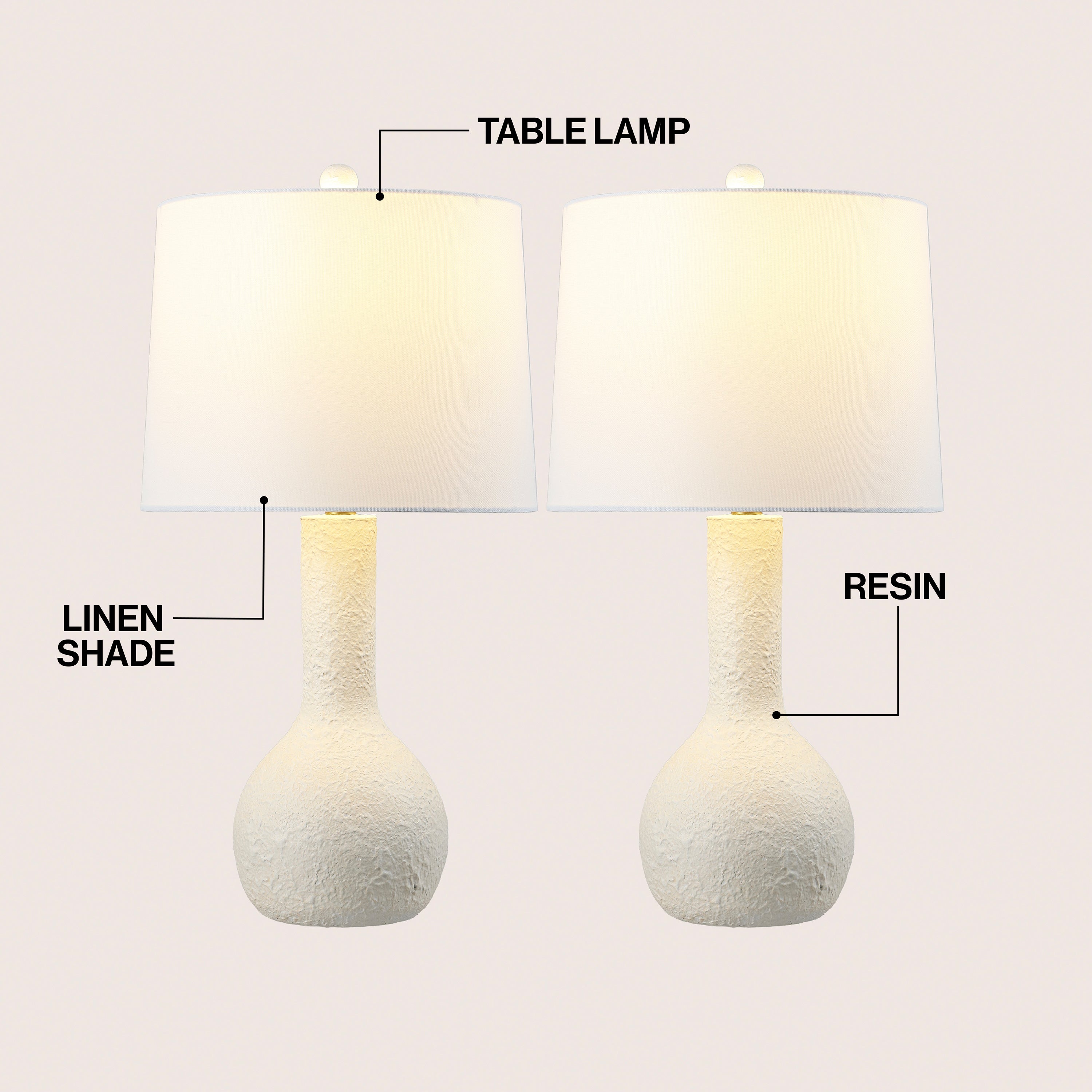Katee 24.75" Modern Scandinavian Textured Resin/Metal Gourd LED Table Lamp (Set of 2)