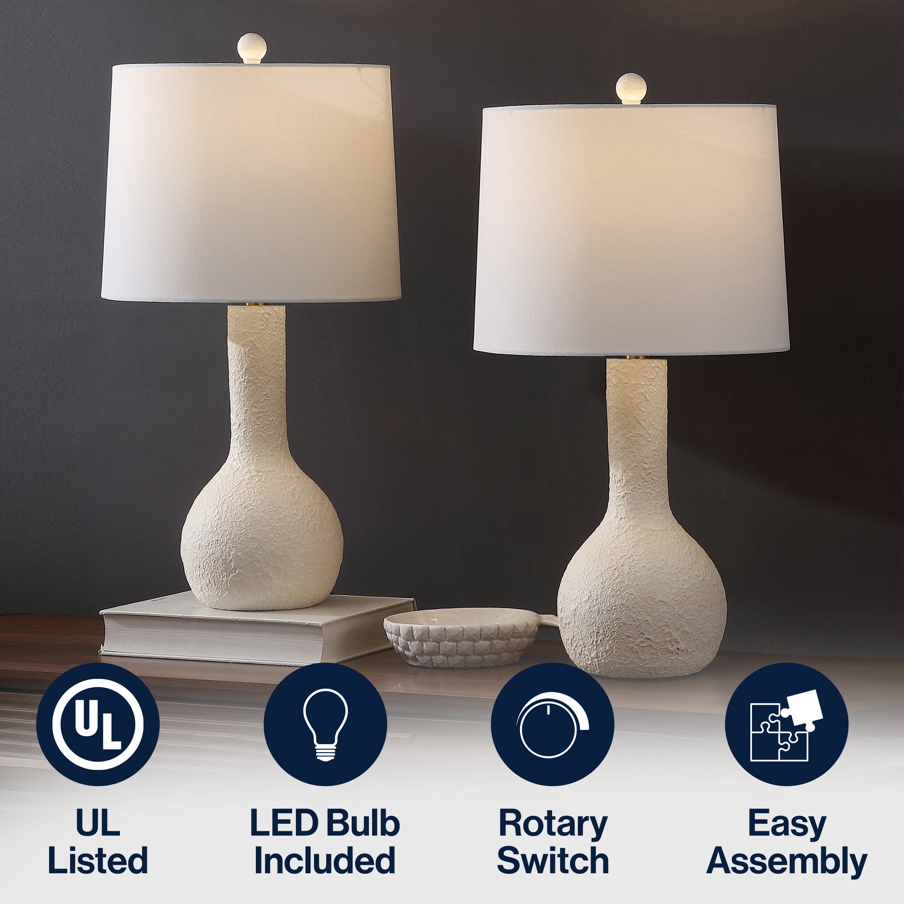 Katee 24.75" Modern Scandinavian Textured Resin/Metal Gourd LED Table Lamp (Set of 2)