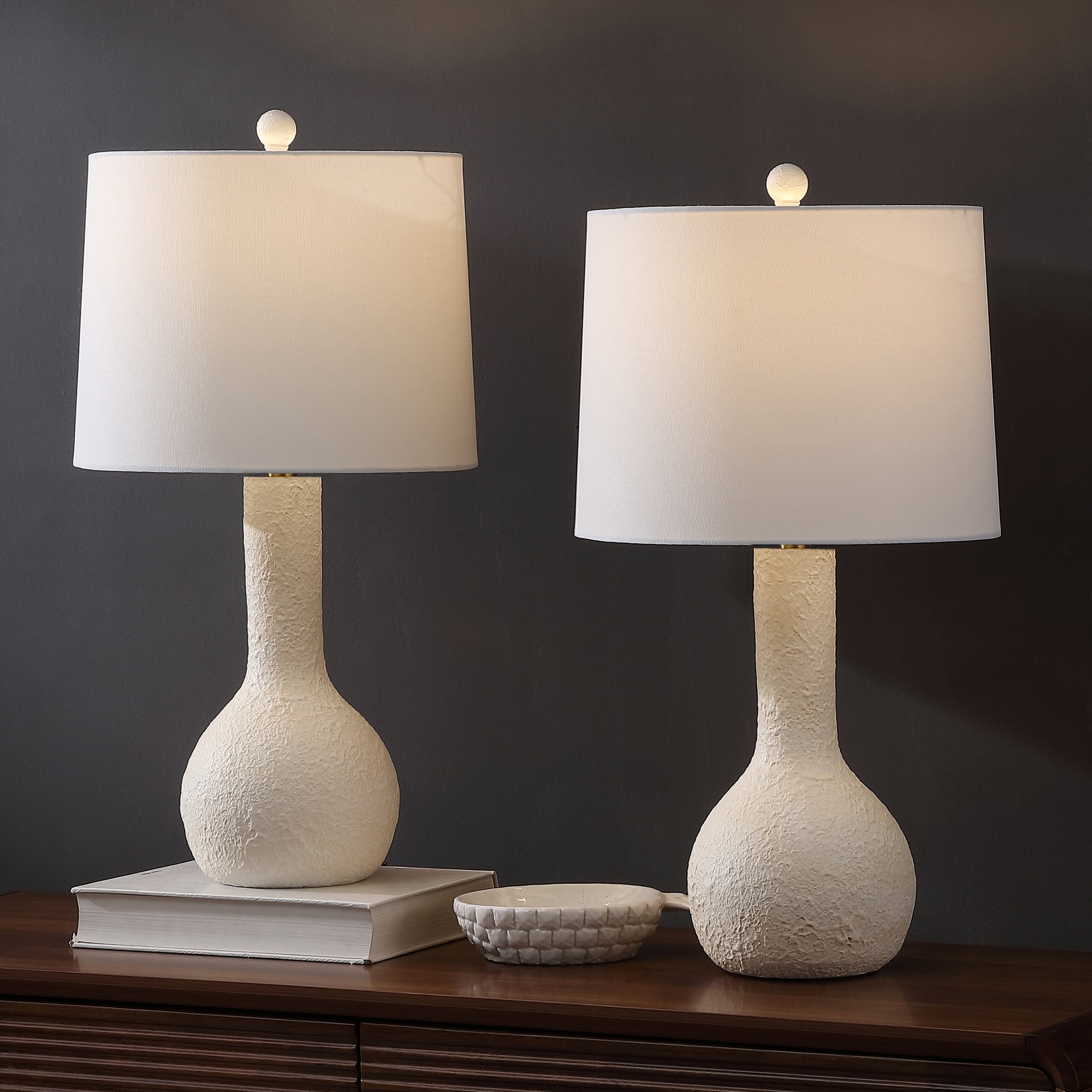 Katee 24.75" Modern Scandinavian Textured Resin/Metal Gourd LED Table Lamp (Set of 2)