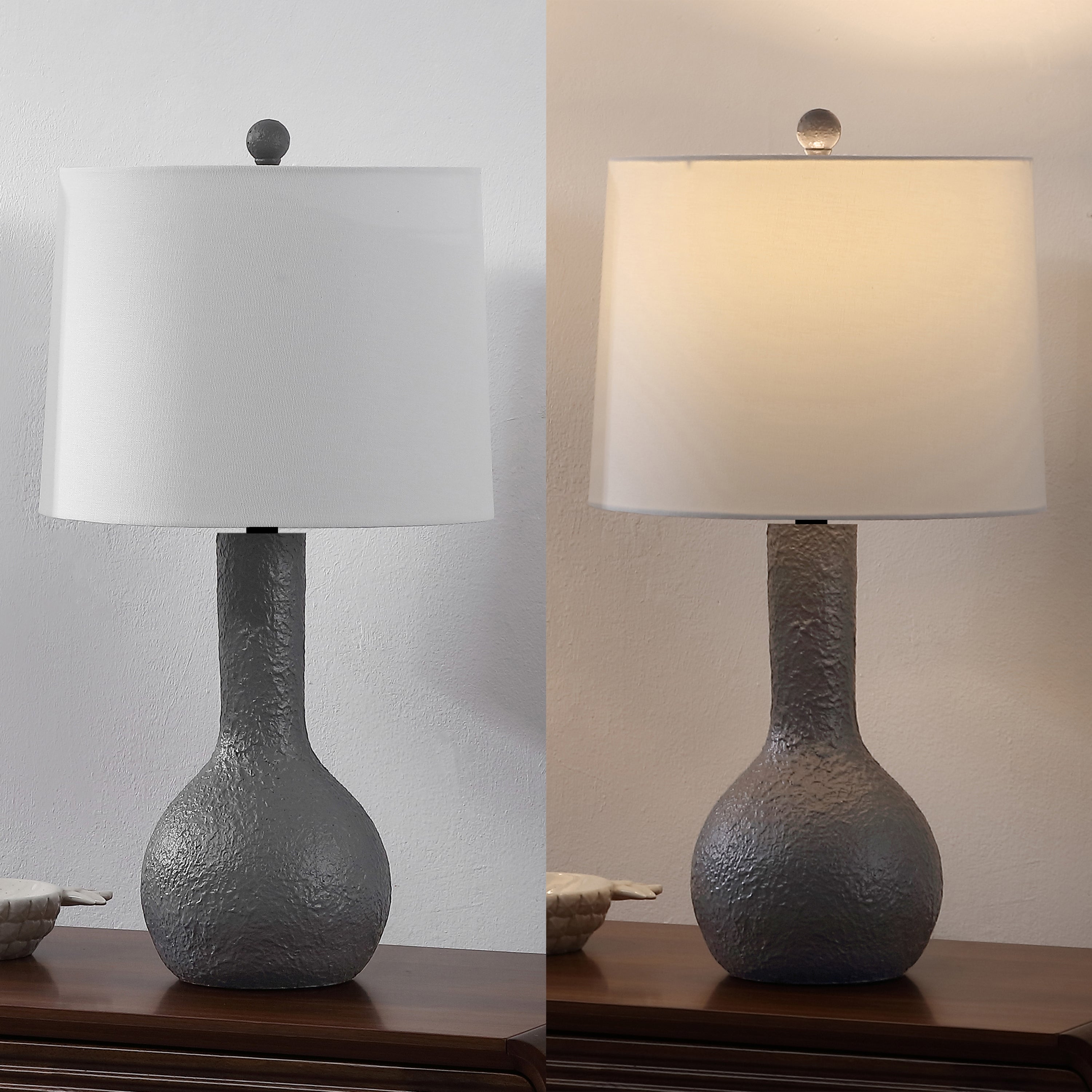 Katee 24.75" Modern Scandinavian Textured Resin/Metal Gourd LED Table Lamp (Set of 2)