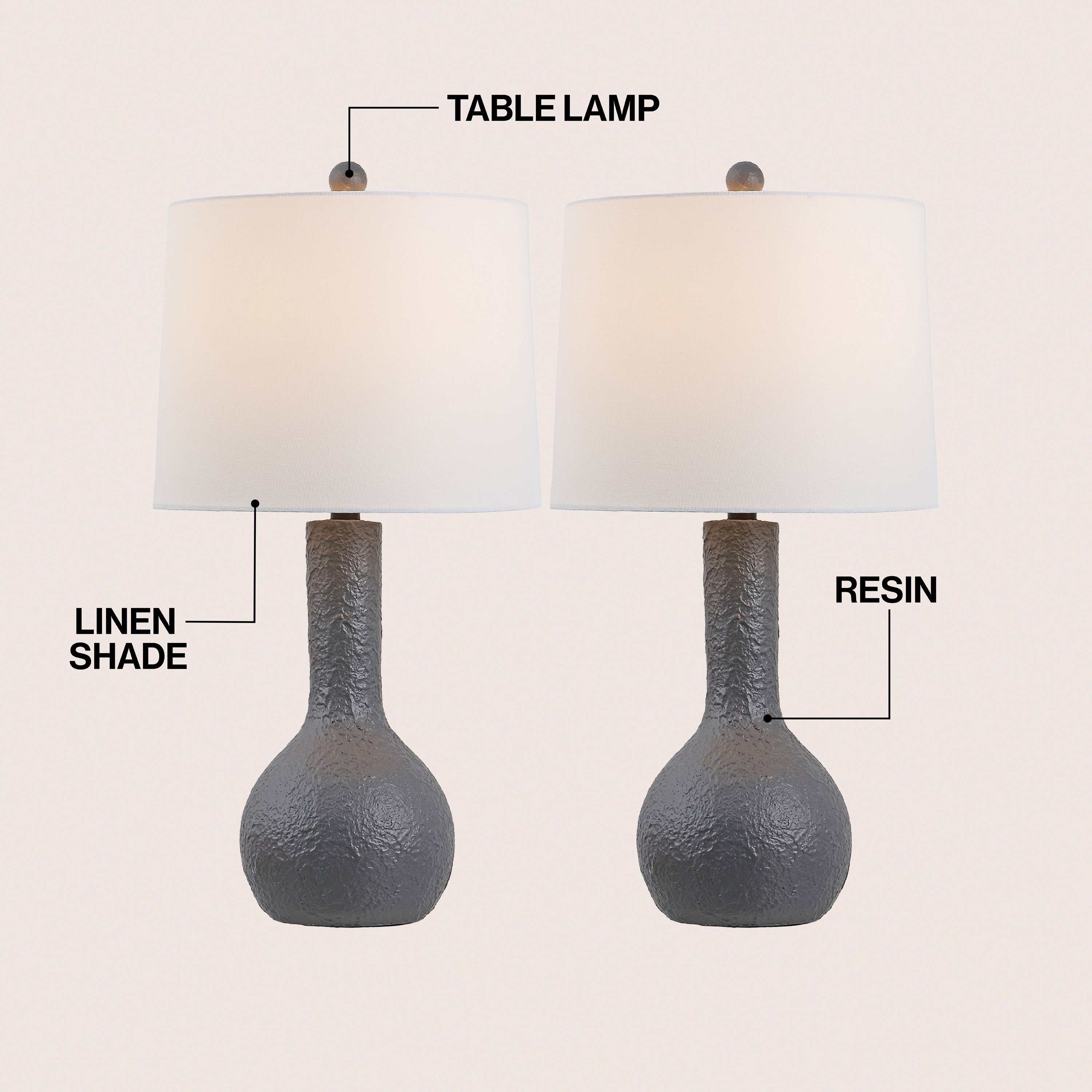 Katee 24.75" Modern Scandinavian Textured Resin/Metal Gourd LED Table Lamp (Set of 2)