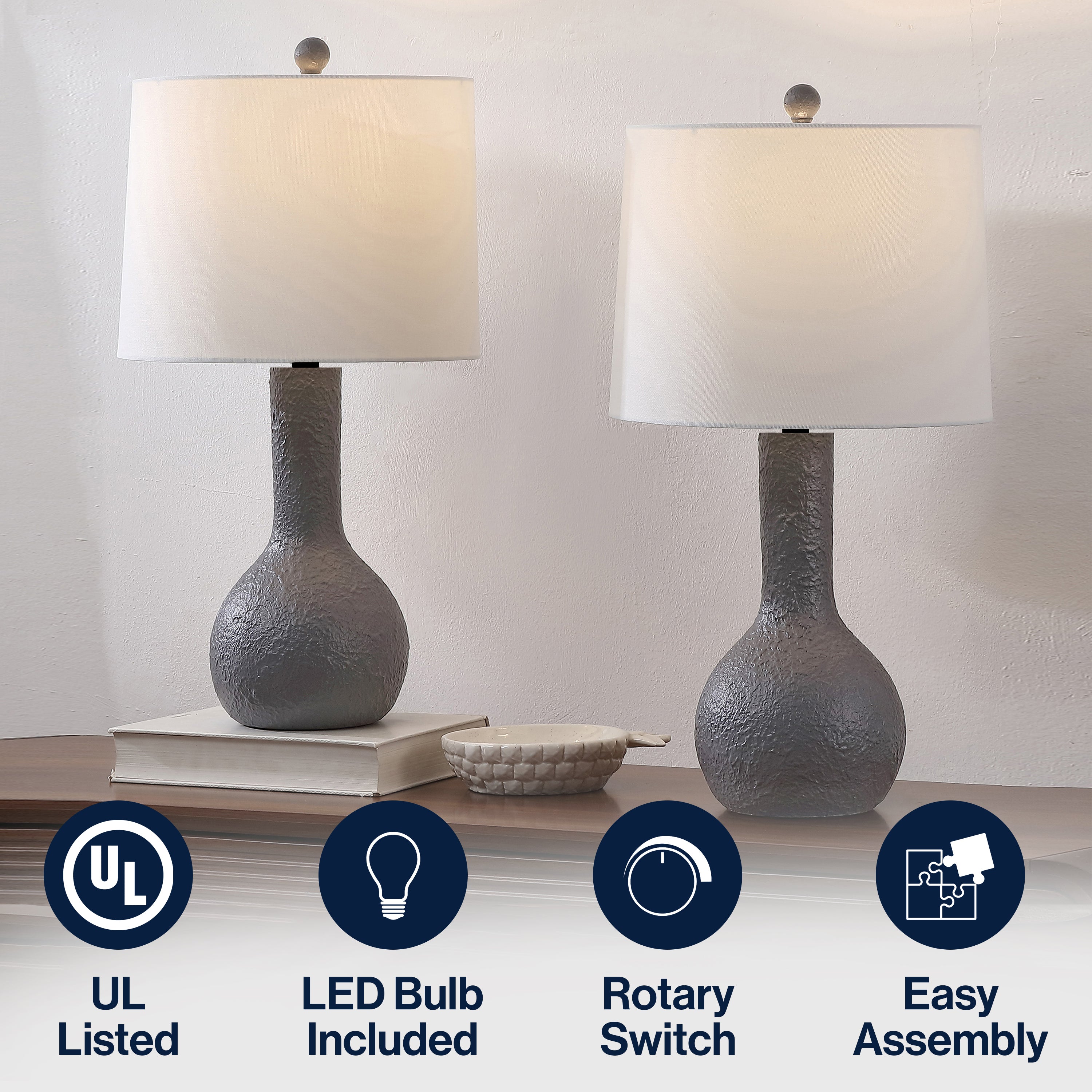 Katee 24.75" Modern Scandinavian Textured Resin/Metal Gourd LED Table Lamp (Set of 2)