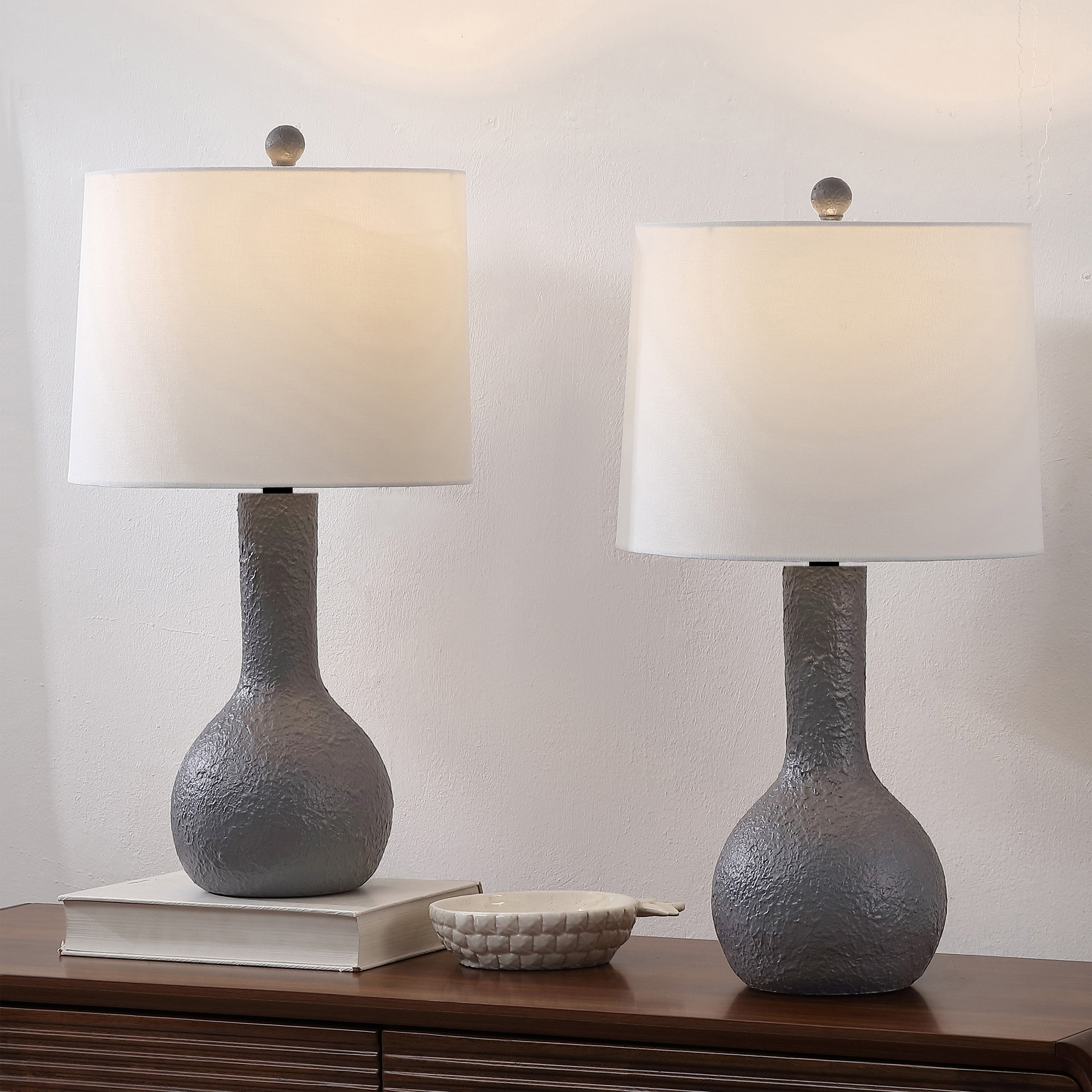 Katee 24.75" Modern Scandinavian Textured Resin/Metal Gourd LED Table Lamp (Set of 2)