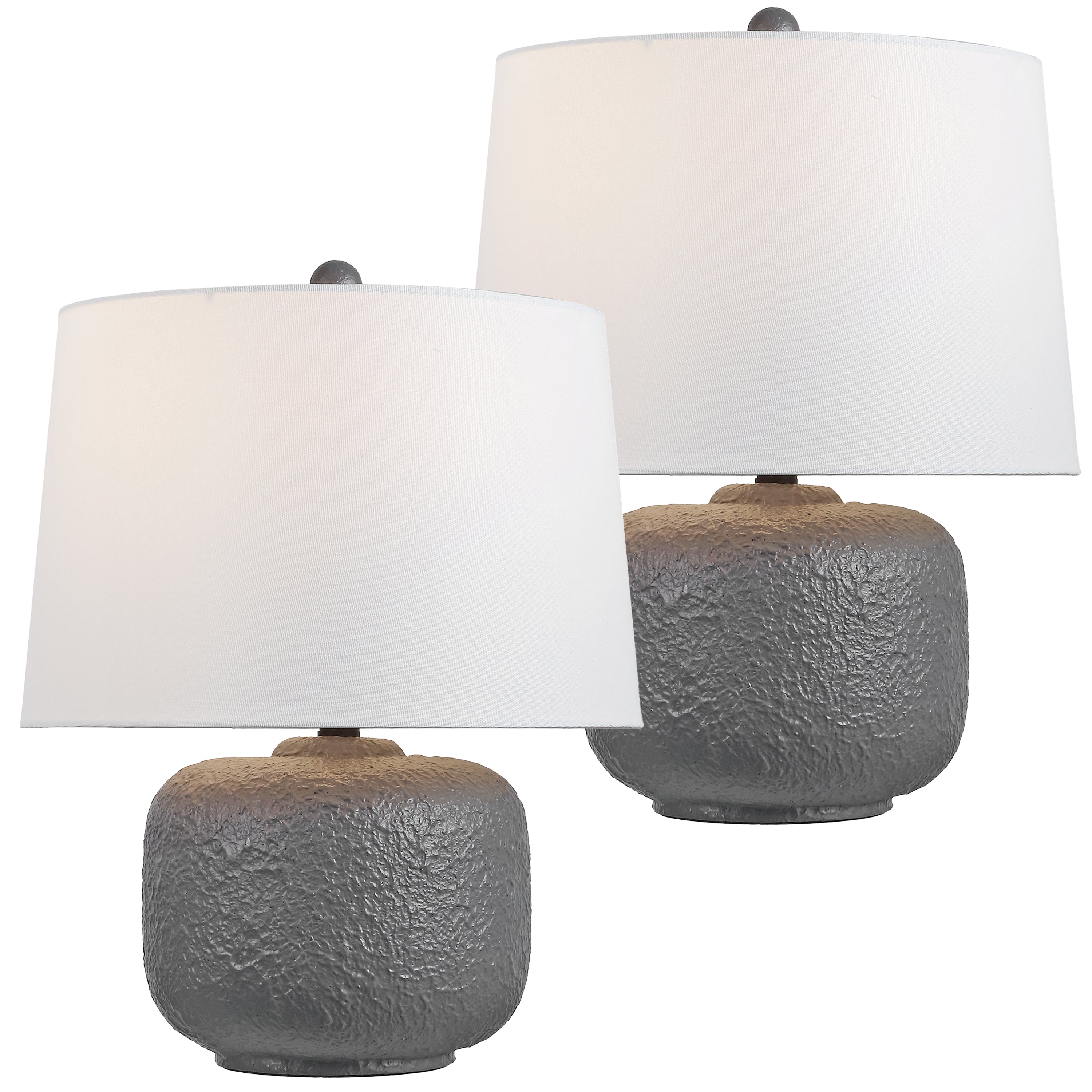 Qualm 20" Coastal Farmhouse Textured Resin/Metal Rounded Barrel LED Table Lamp (Set of 2)