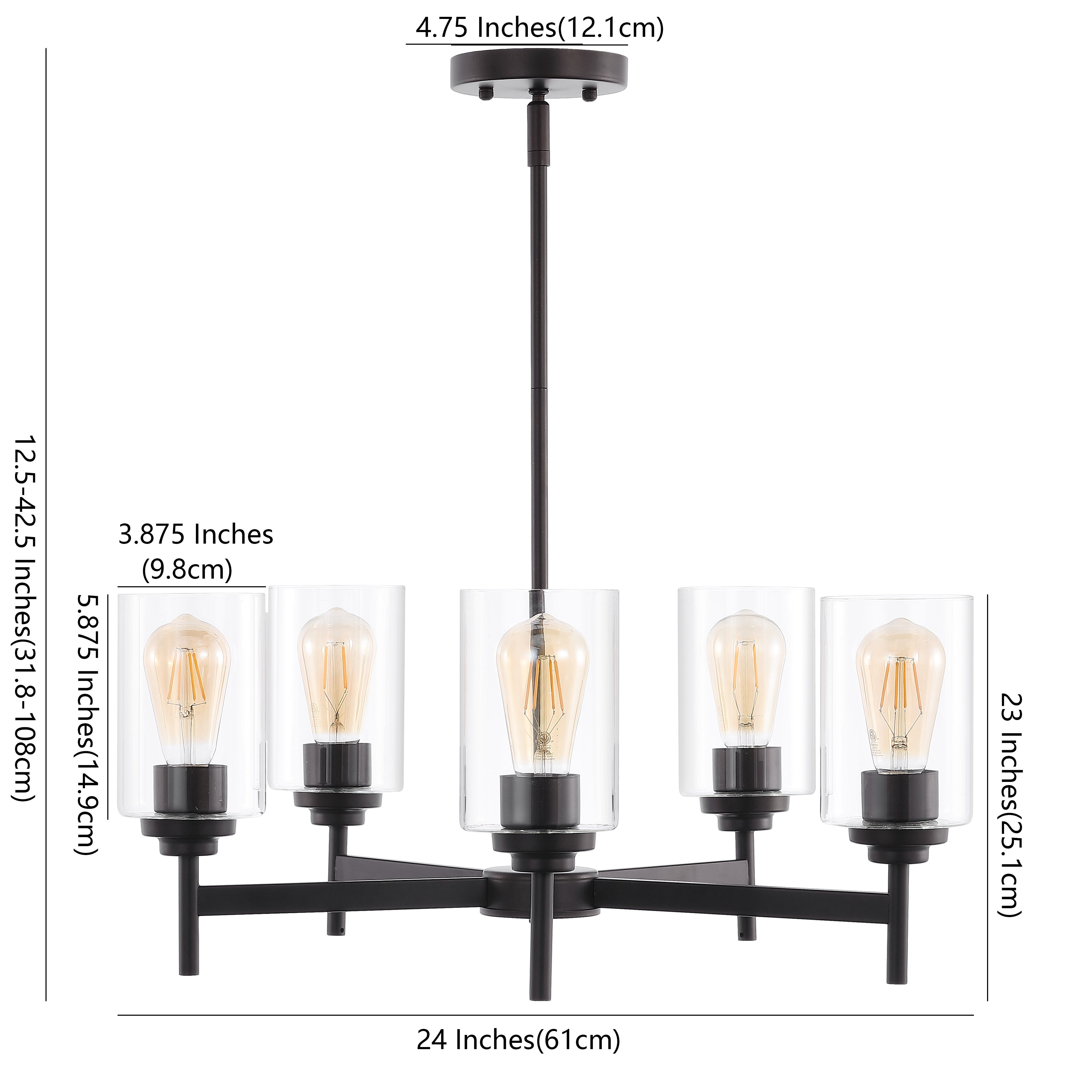 Orpheus 5-Light Farmhouse Industrial Iron Cylinder LED Chandelier
