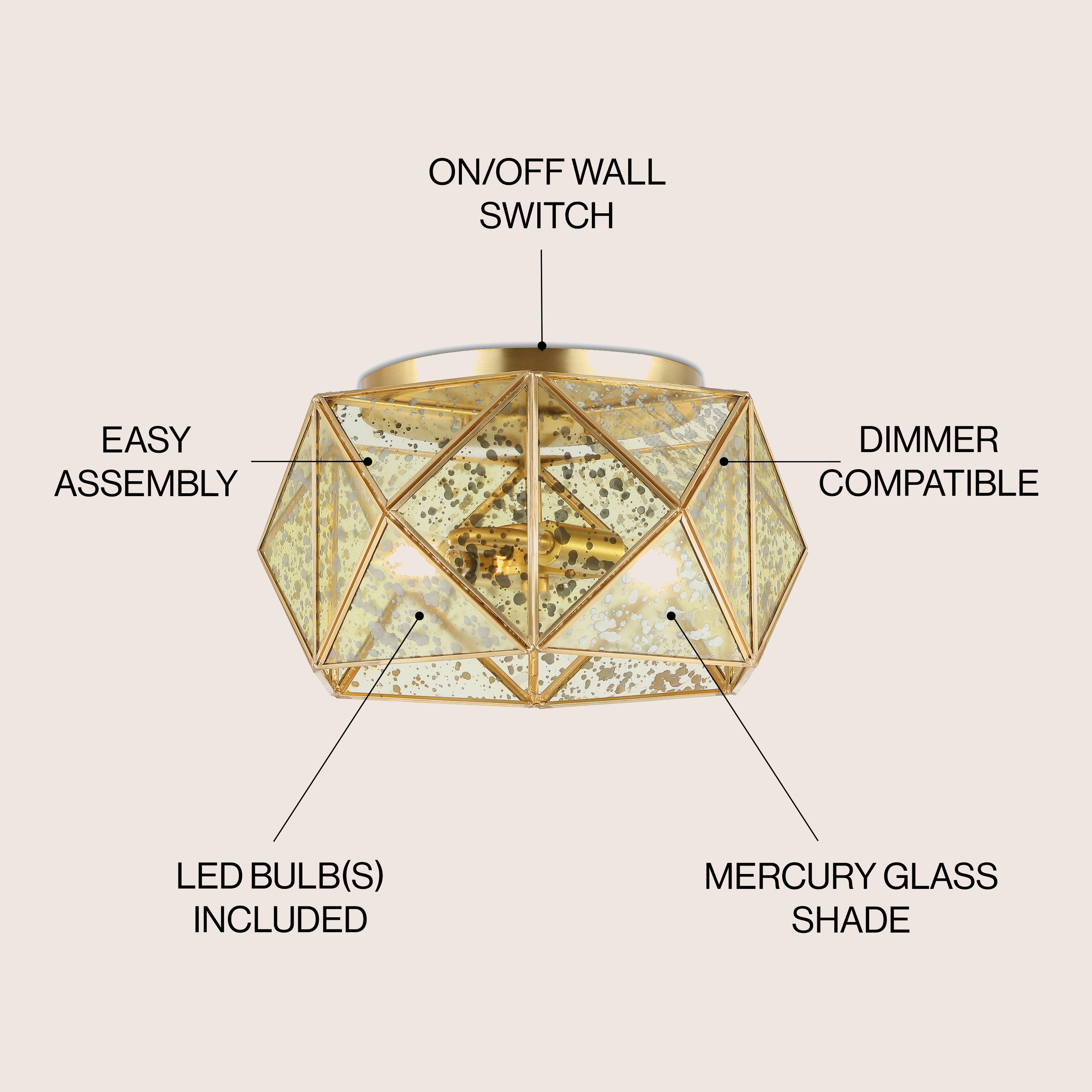 Violet 2-Light Industrial Vintage Iron/Glass LED Flush Mount
