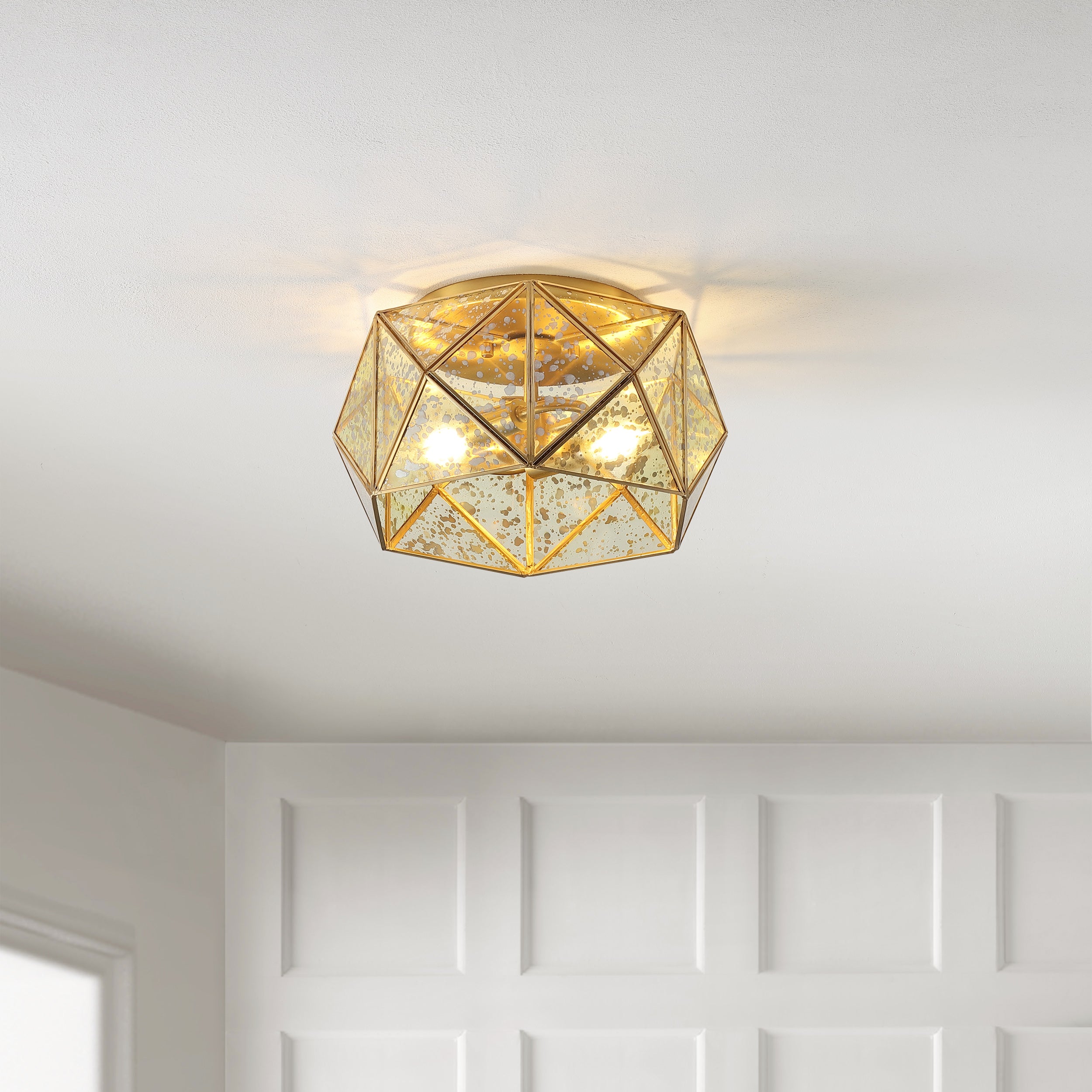 Violet 2-Light Industrial Vintage Iron/Glass LED Flush Mount