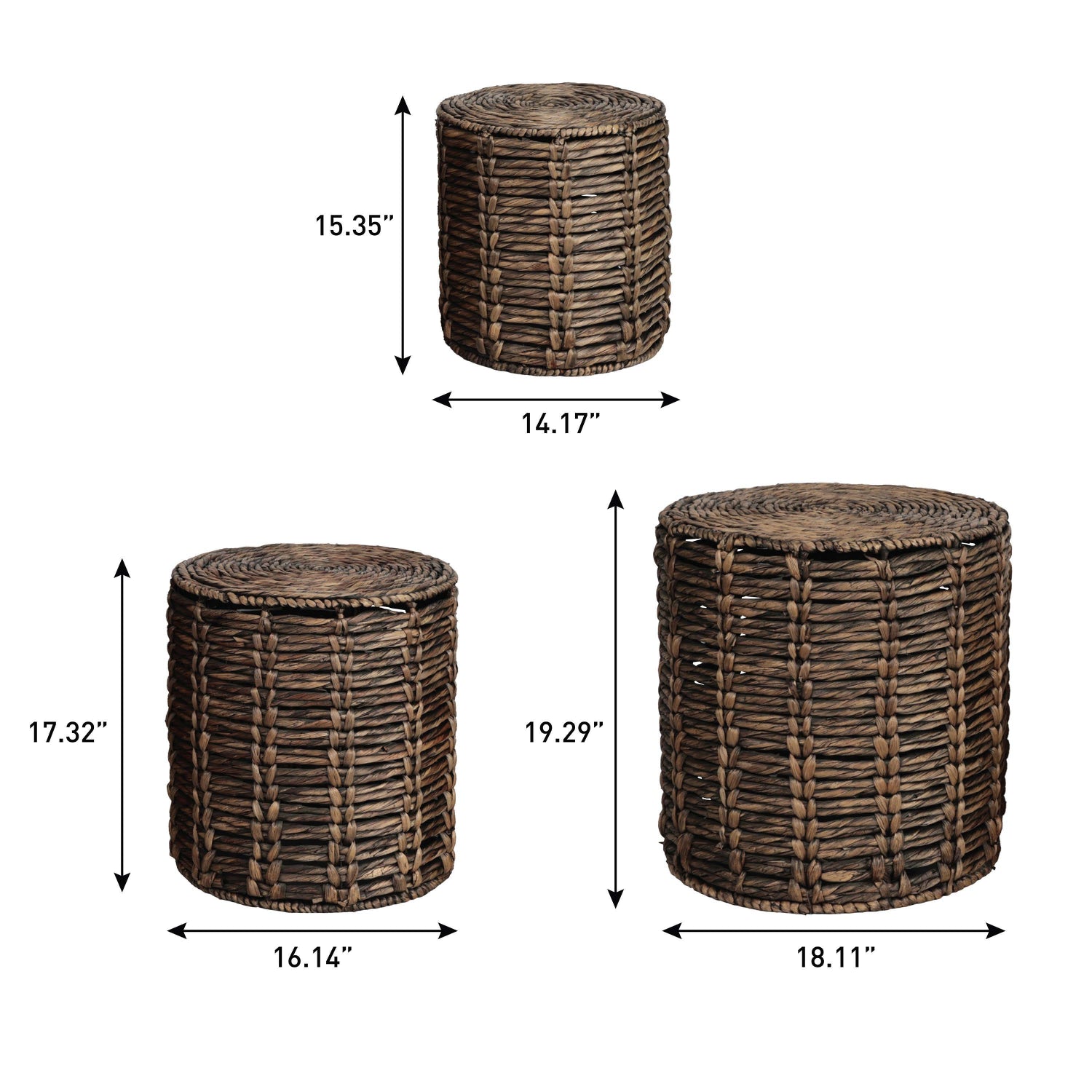 Zaria Coastal Bohemian Handwoven Water Hyacinth Nesting Round Accent Table, Set of 3