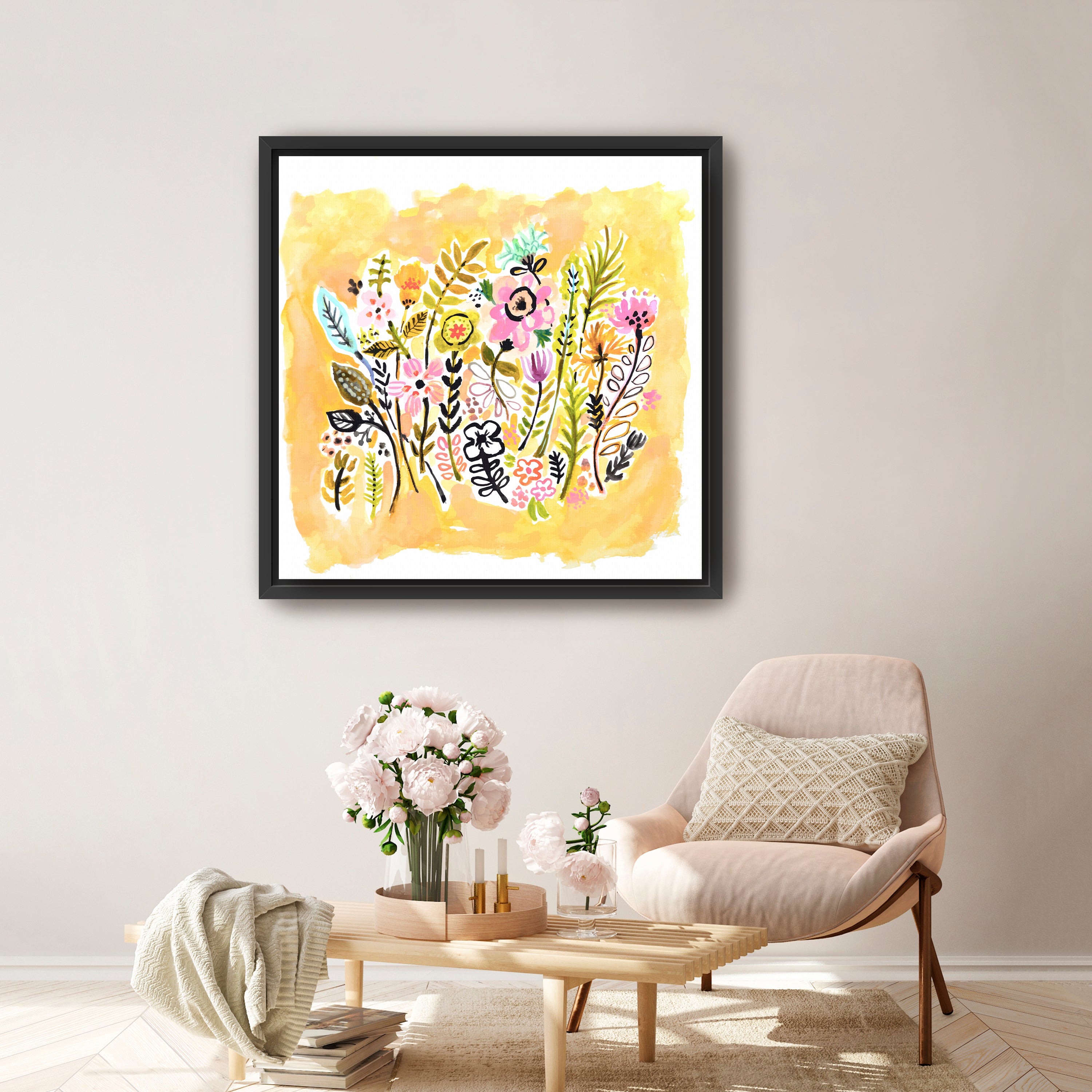 Abstract Yellow Flowers Canvas Giclee