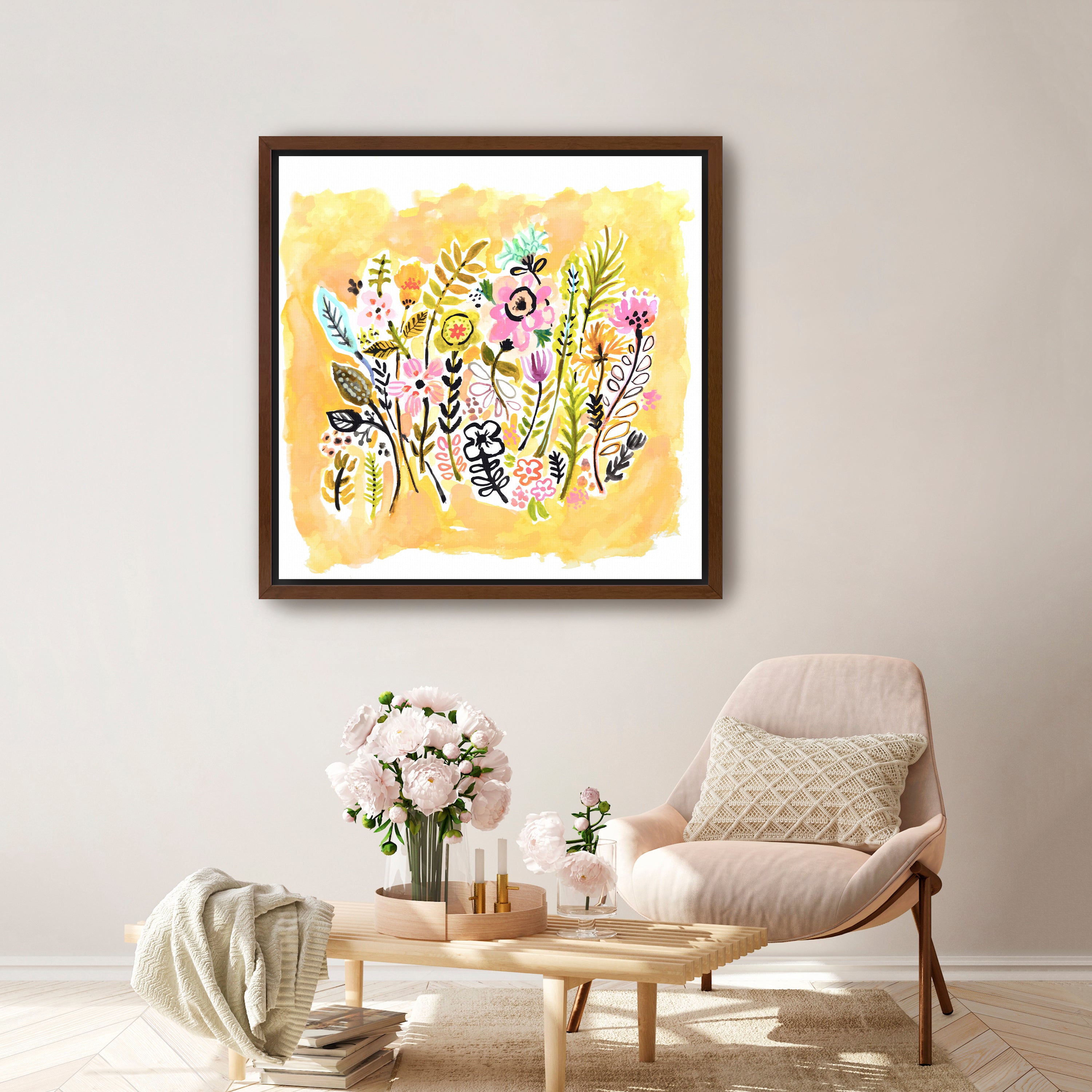 Abstract Yellow Flowers Canvas Giclee
