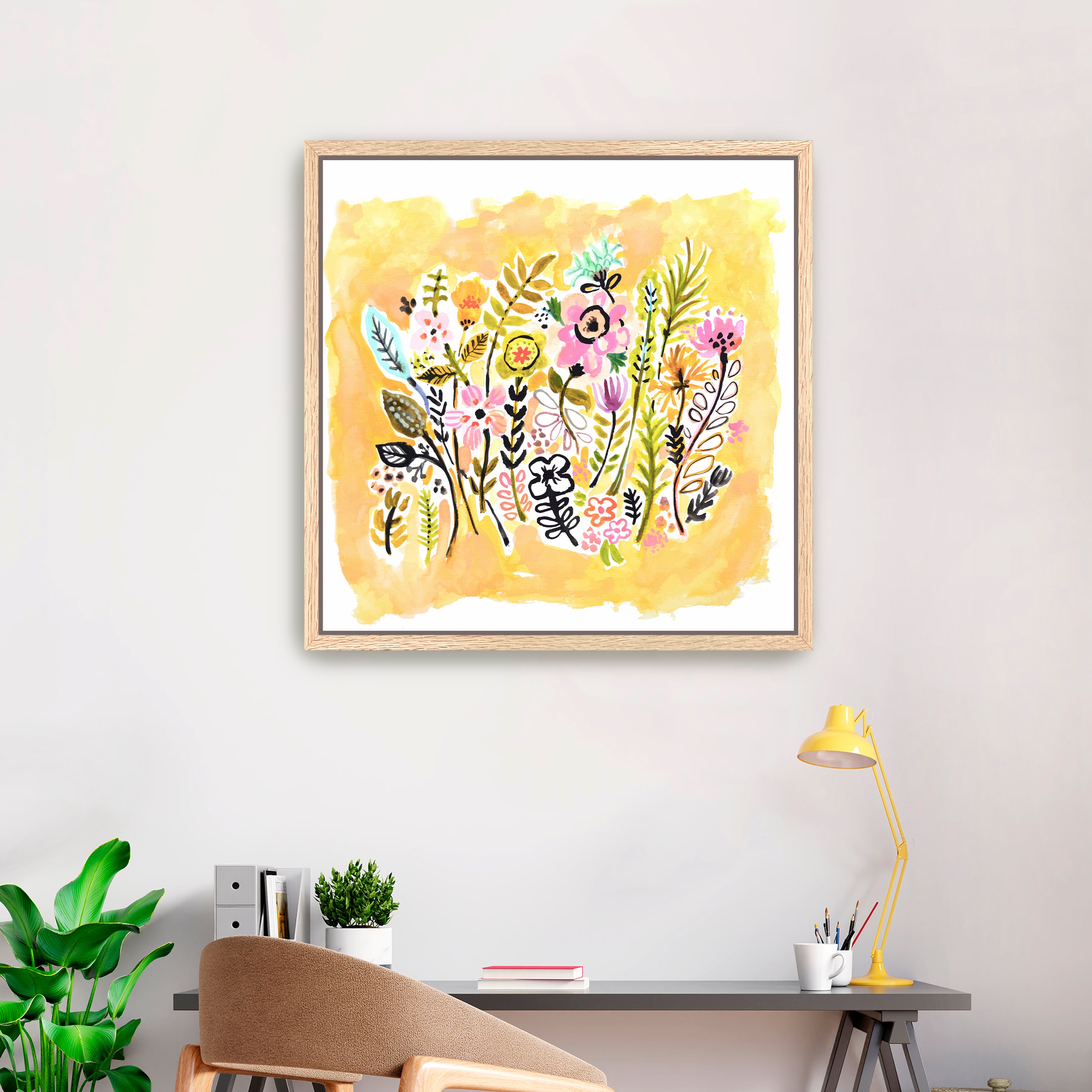 Abstract Yellow Flowers Canvas Giclee