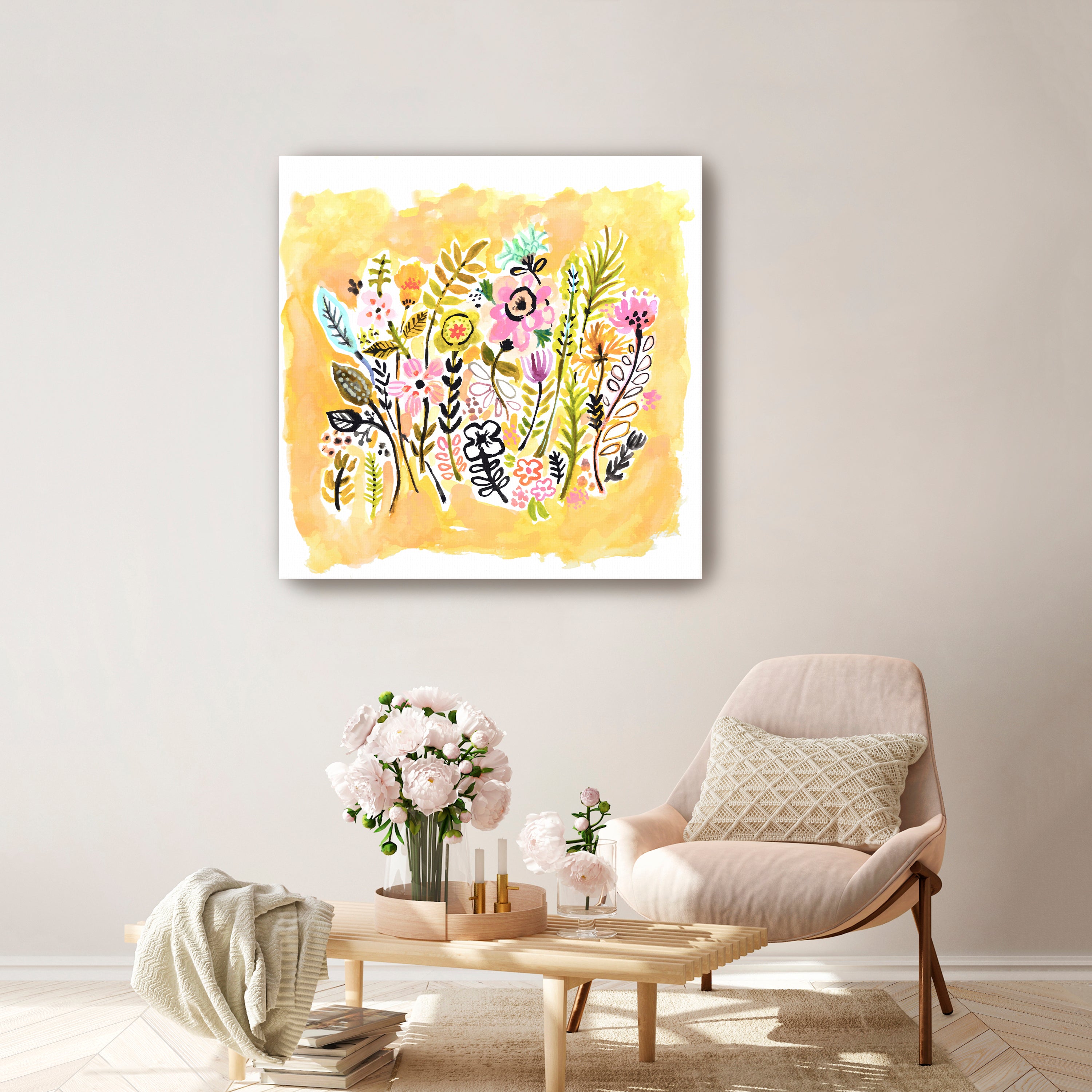 Abstract Yellow Flowers Canvas Giclee