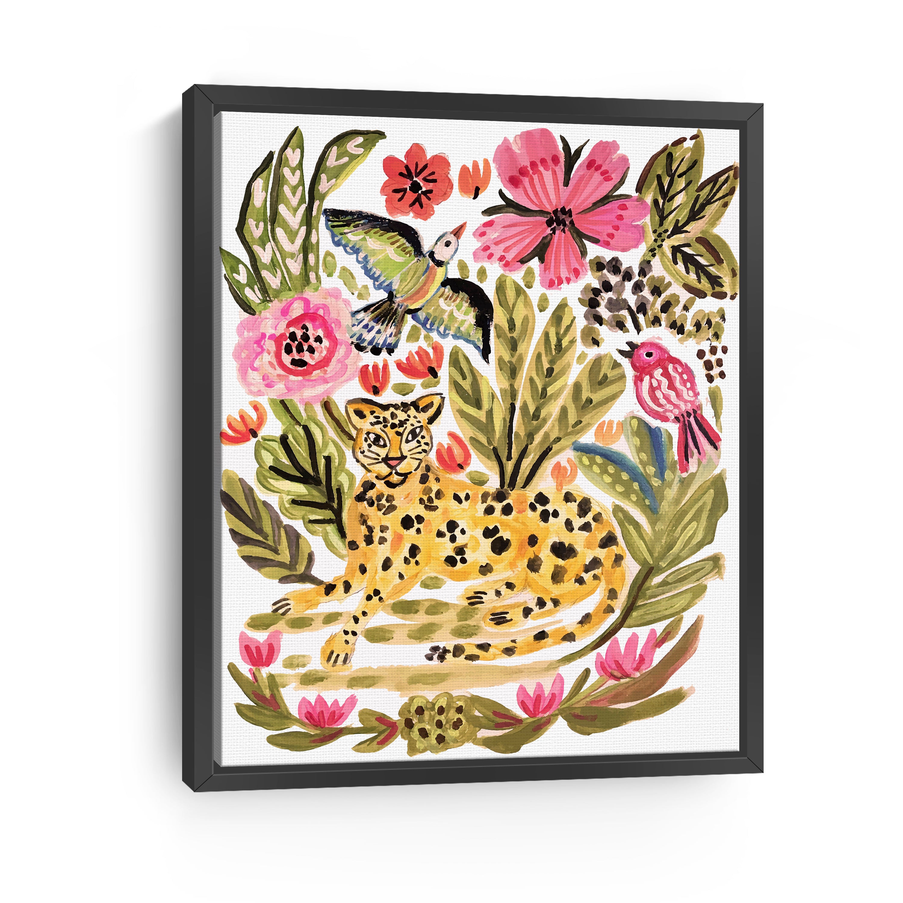 Jungle Cat With Two Birds Canvas Giclee