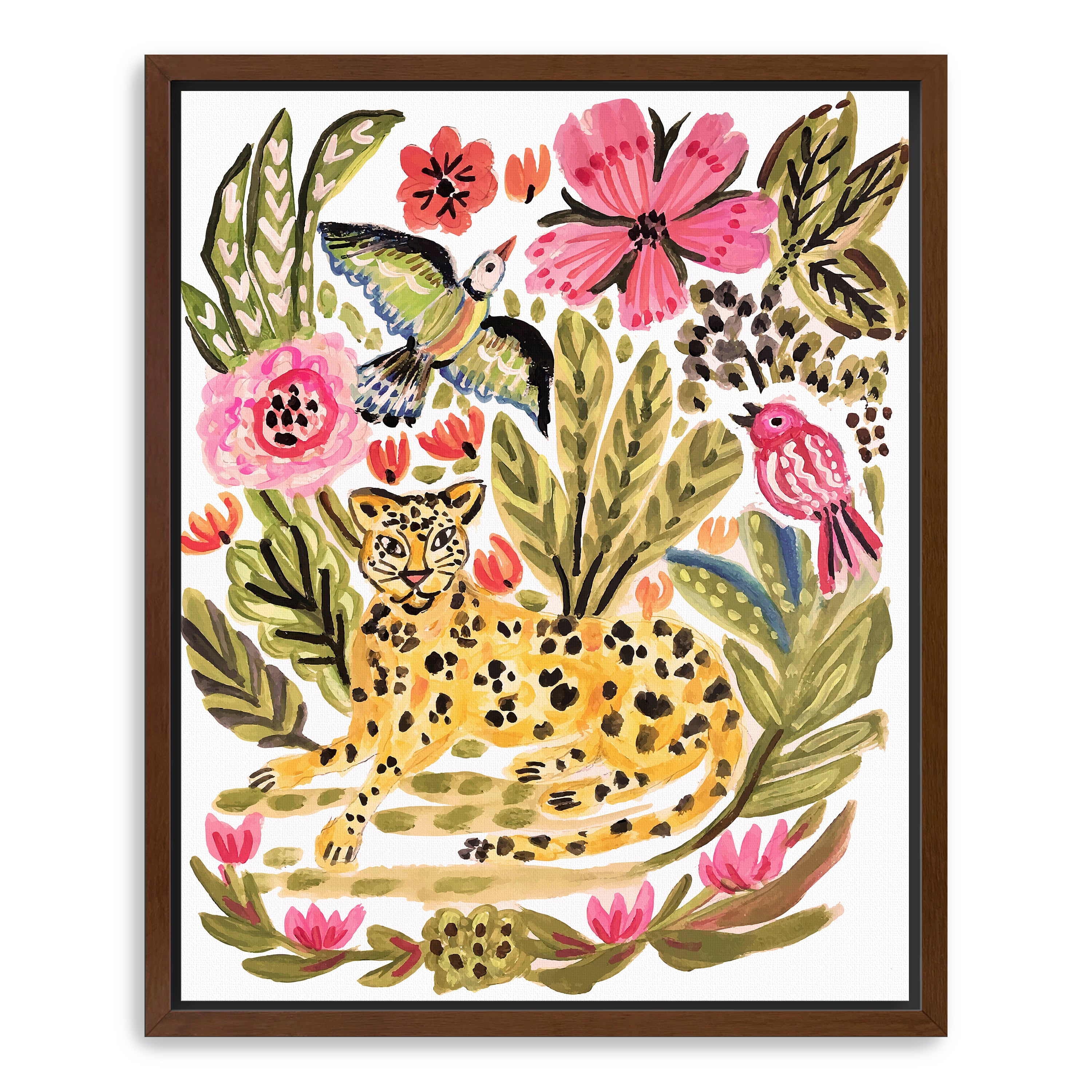 Jungle Cat With Two Birds Canvas Giclee