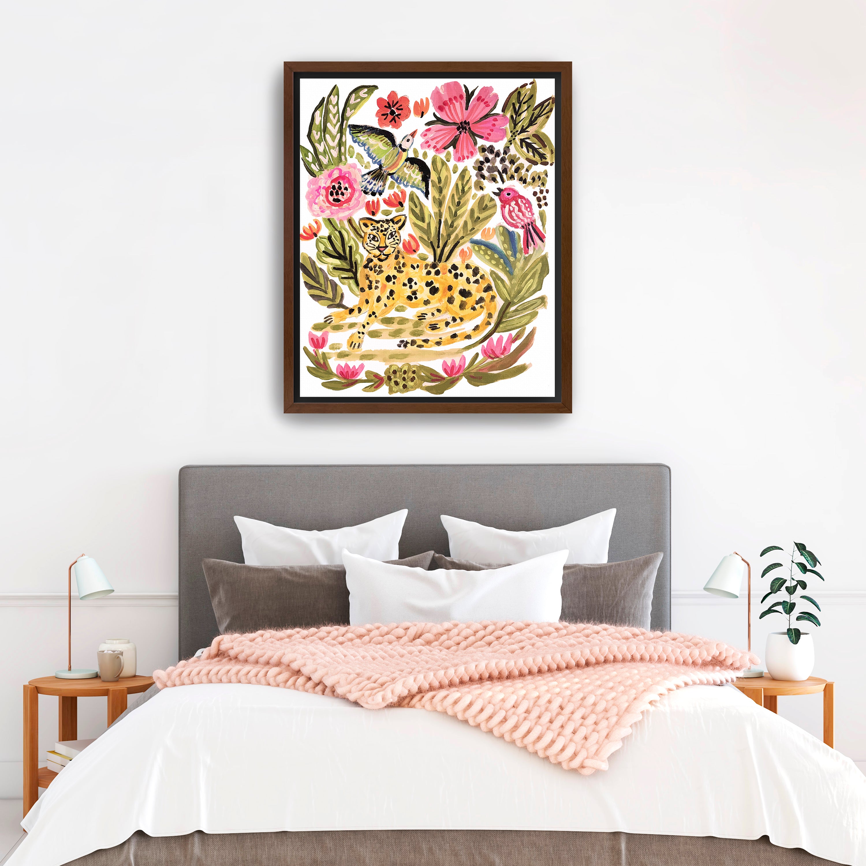 Jungle Cat With Two Birds Canvas Giclee