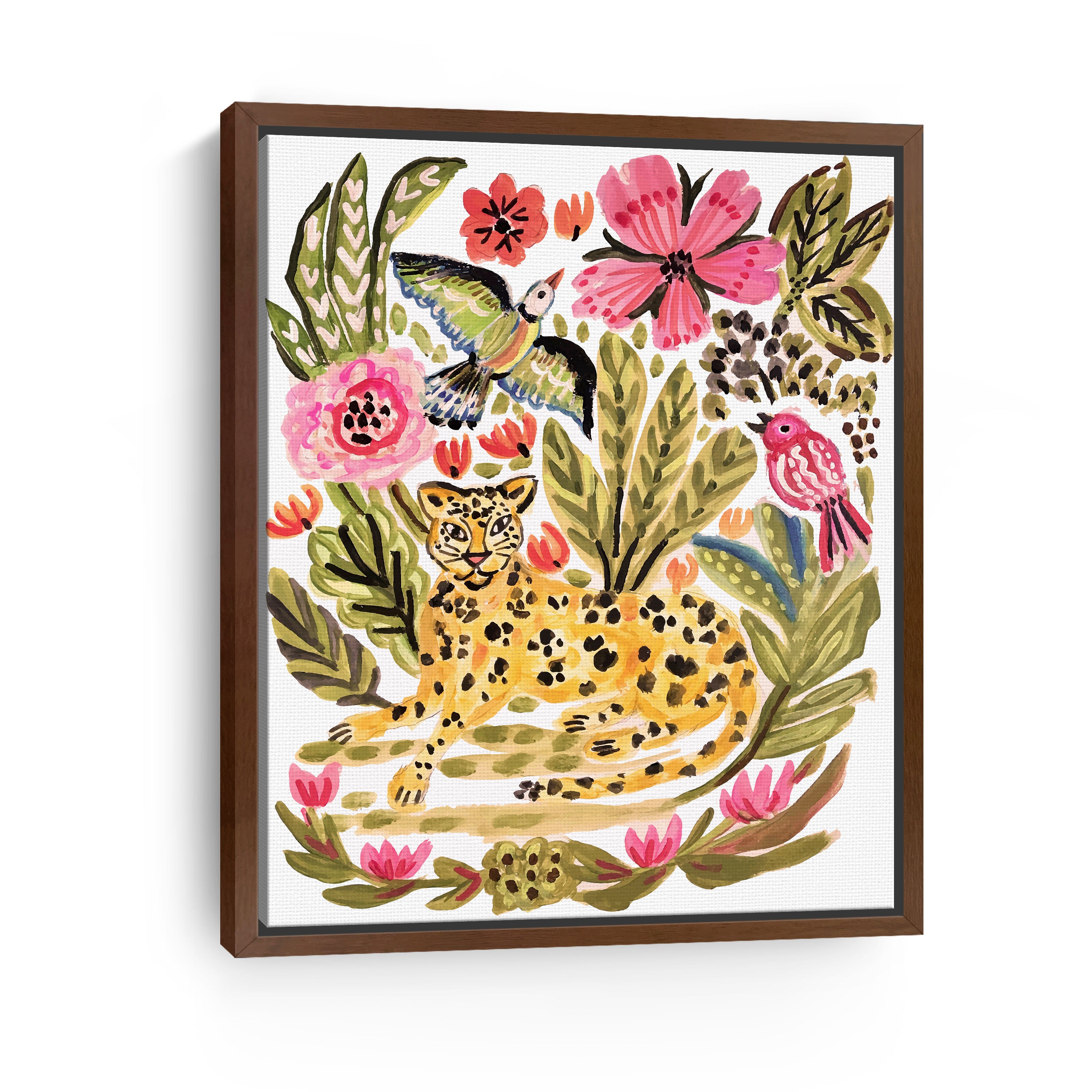Jungle Cat With Two Birds Canvas Giclee