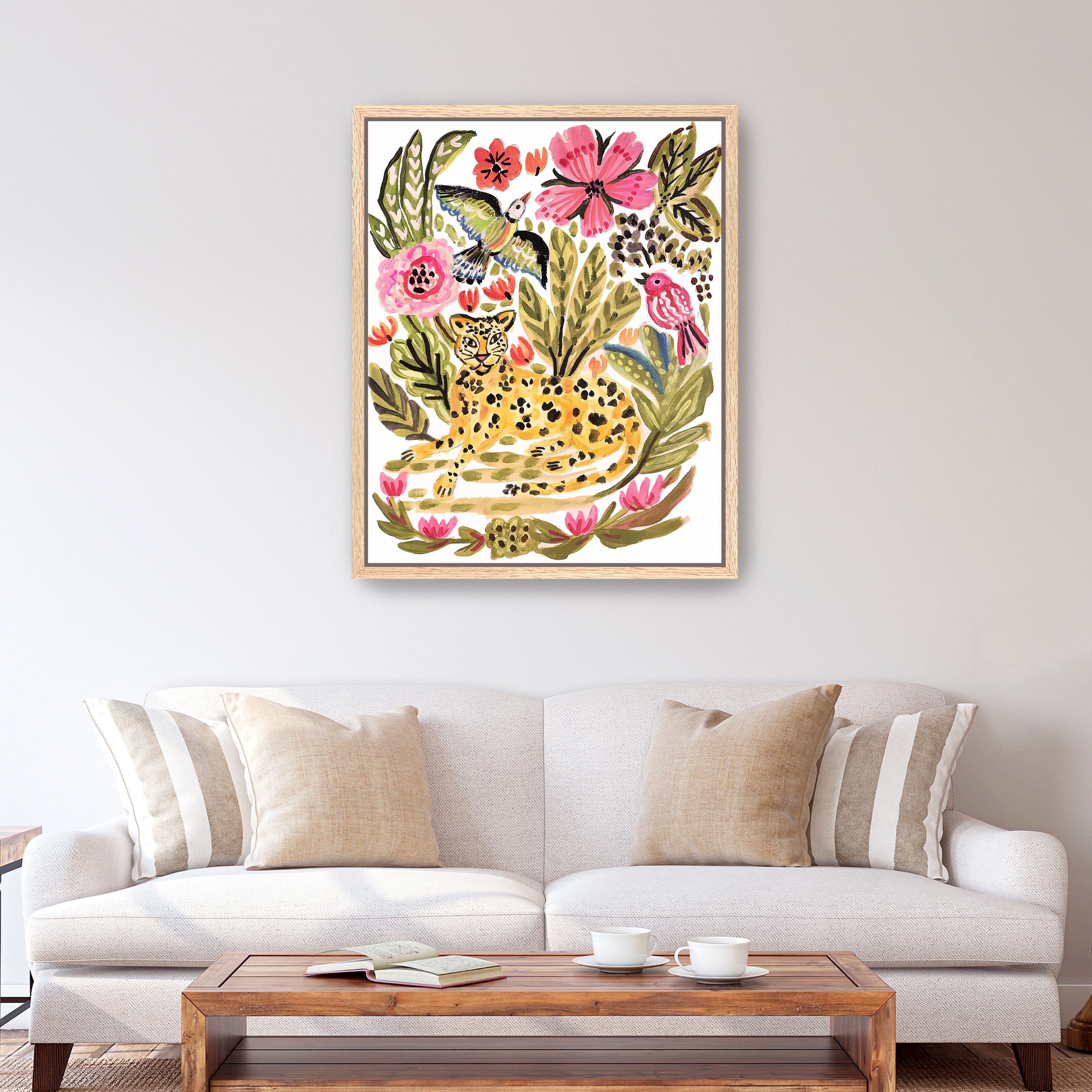 Jungle Cat With Two Birds Canvas Giclee