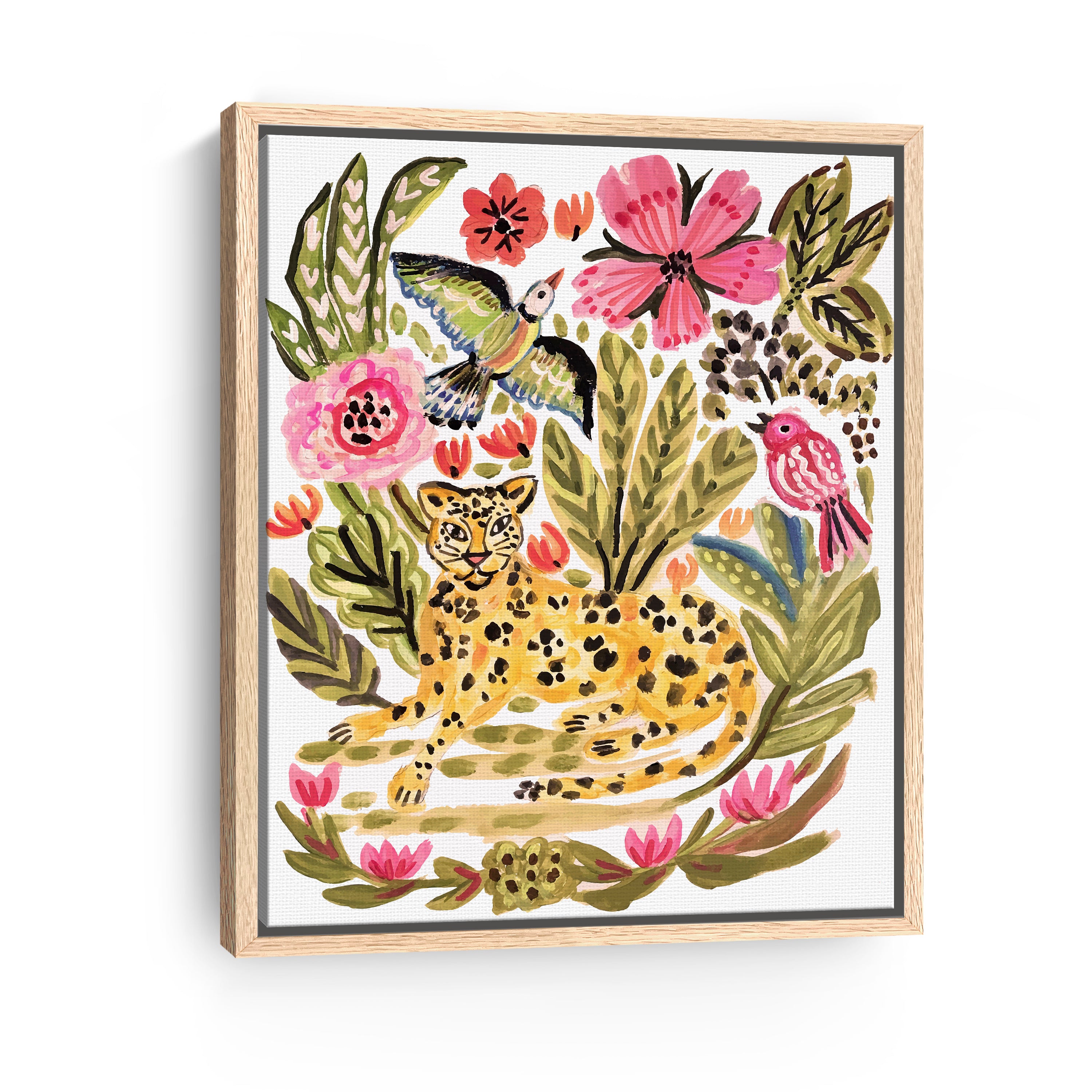 Jungle Cat With Two Birds Canvas Giclee