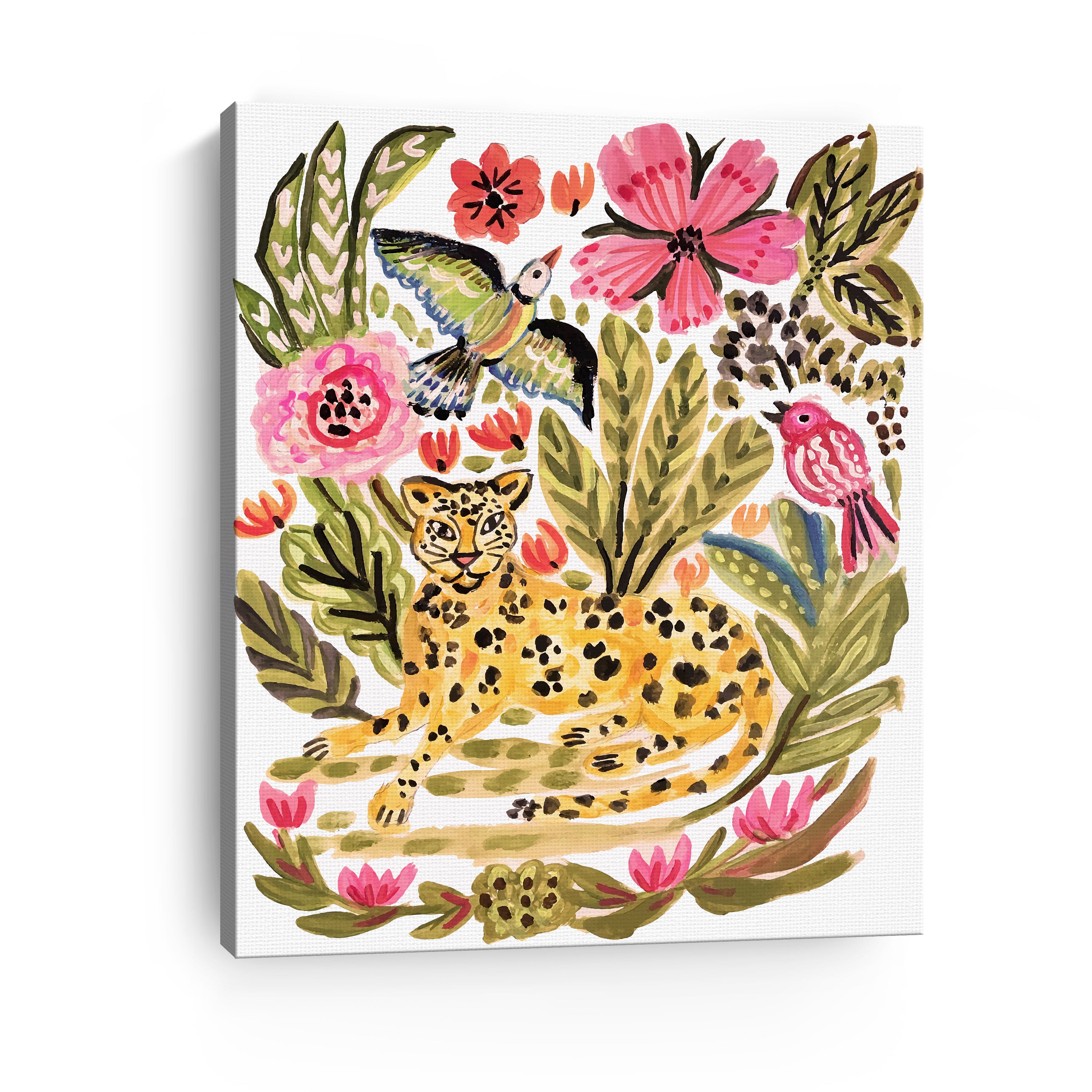 Jungle Cat With Two Birds Canvas Giclee