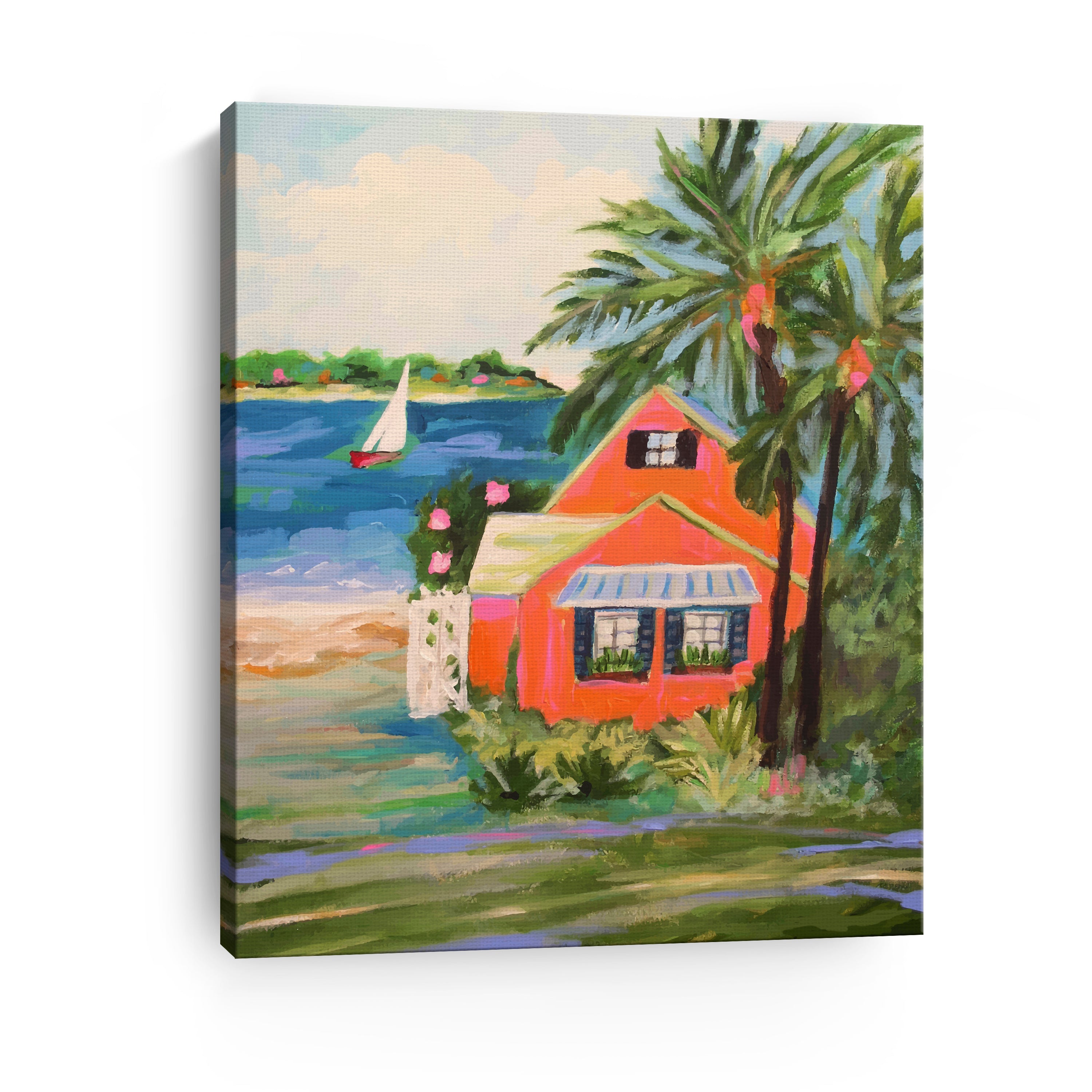 Hibiscus Beach House Canvas Giclee Wall Art