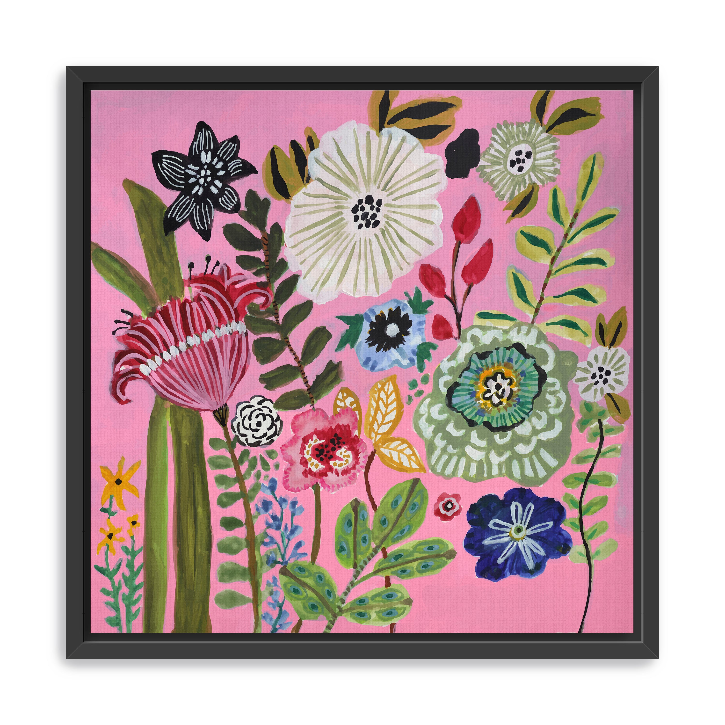 Pink Square Bold Floral Canvas Giclee