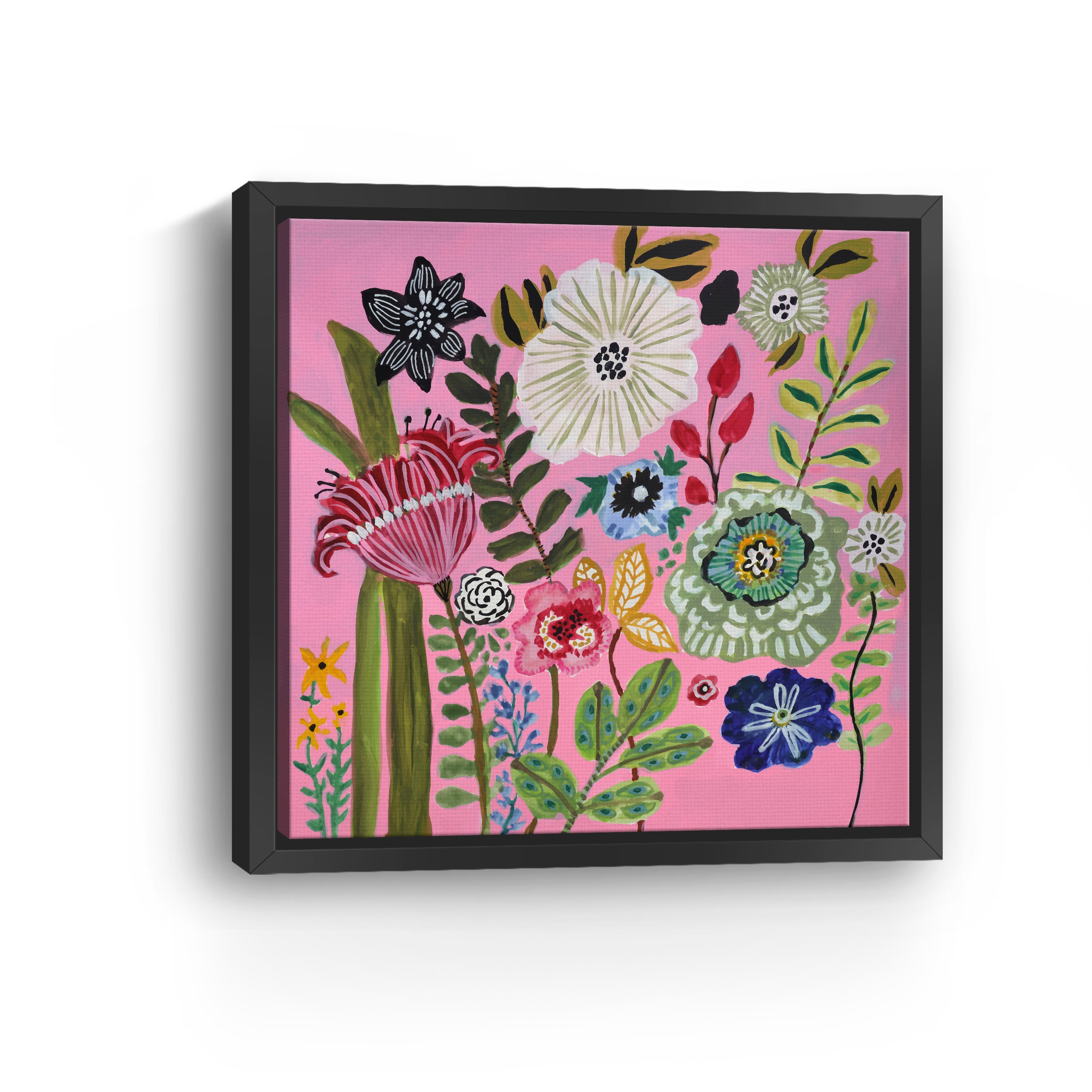 Pink Square Bold Floral Canvas Giclee