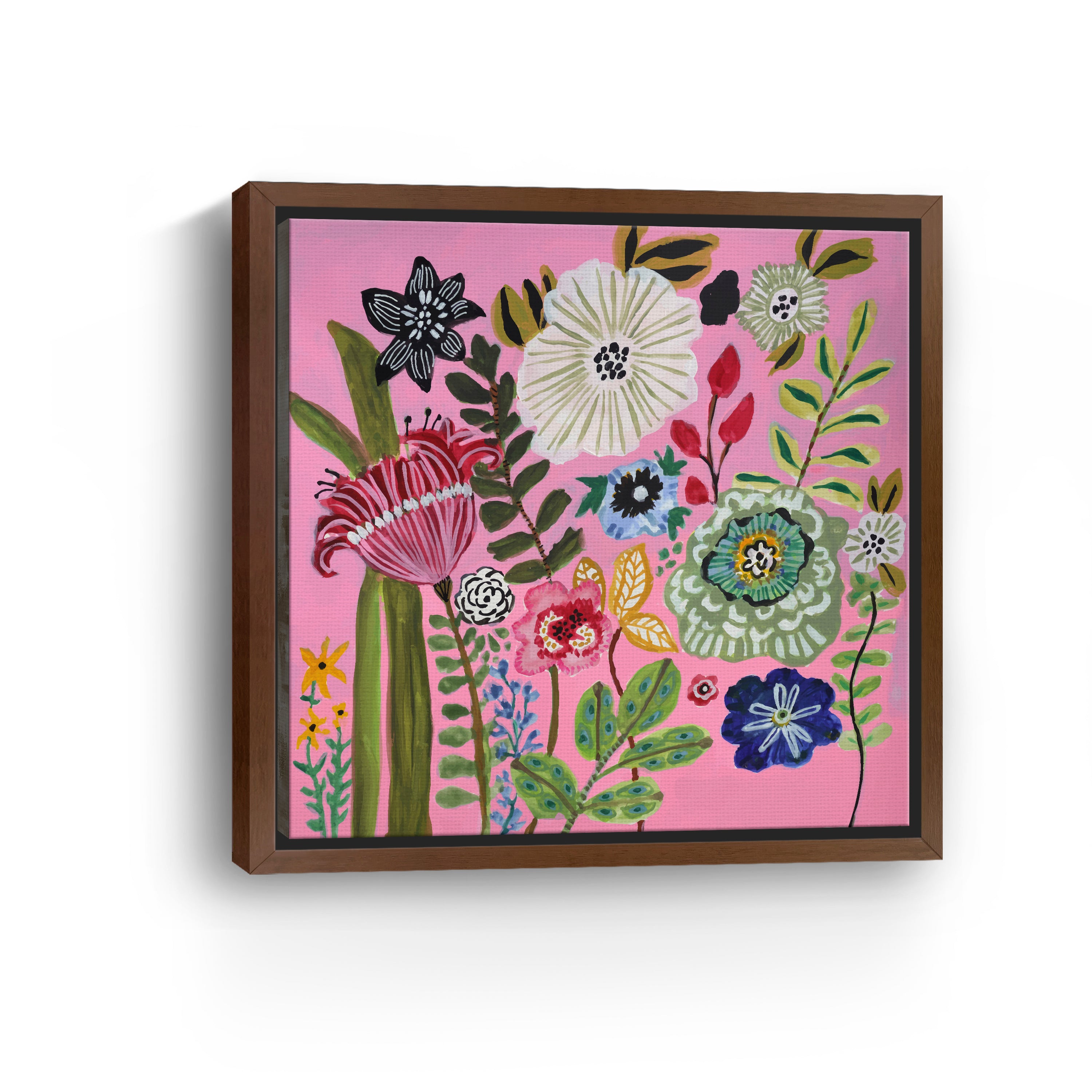 Pink Square Bold Floral Canvas Giclee